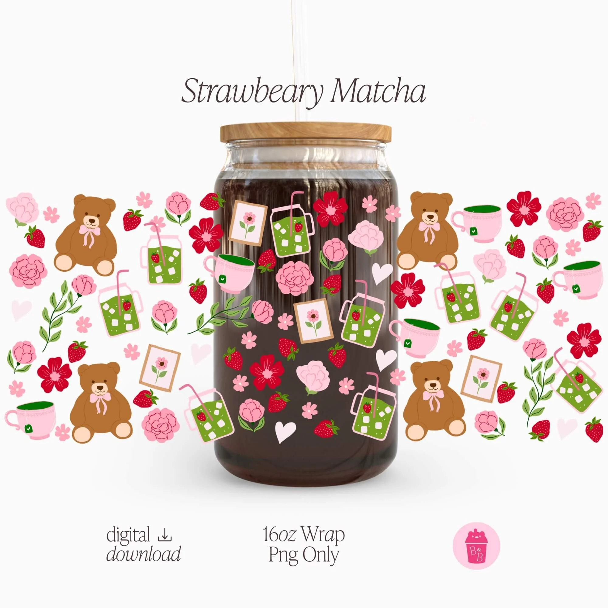 Strawbeary Matcha | Cup Wrap PNG