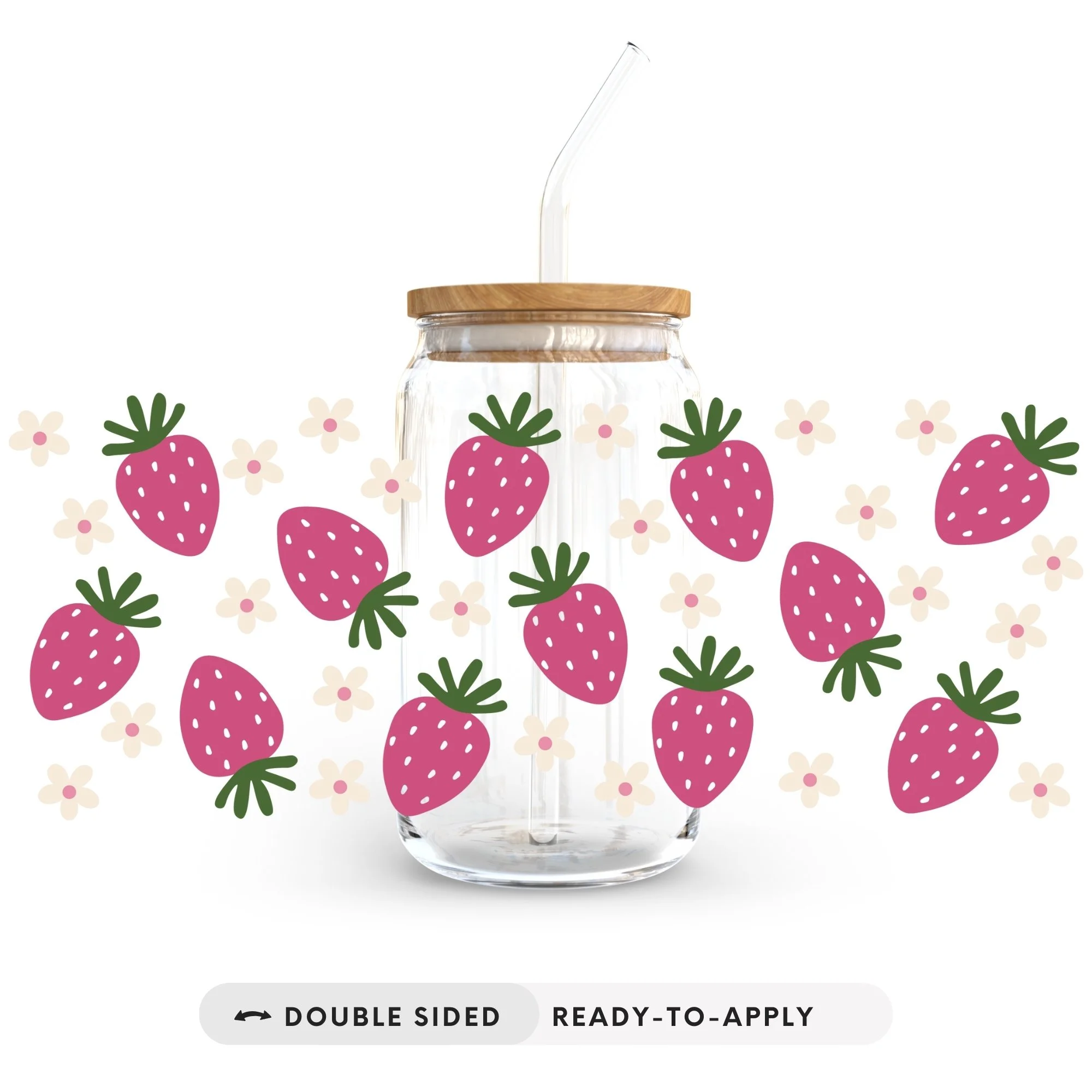 [ Double Sided ] 16oz Cup UV DTF Decal | Strawberries