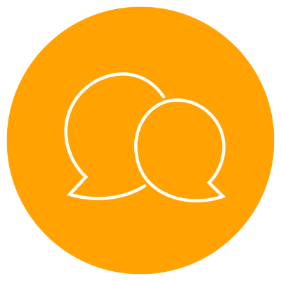 An orange chat icon showcasing HopeNation Campus' sub mark.