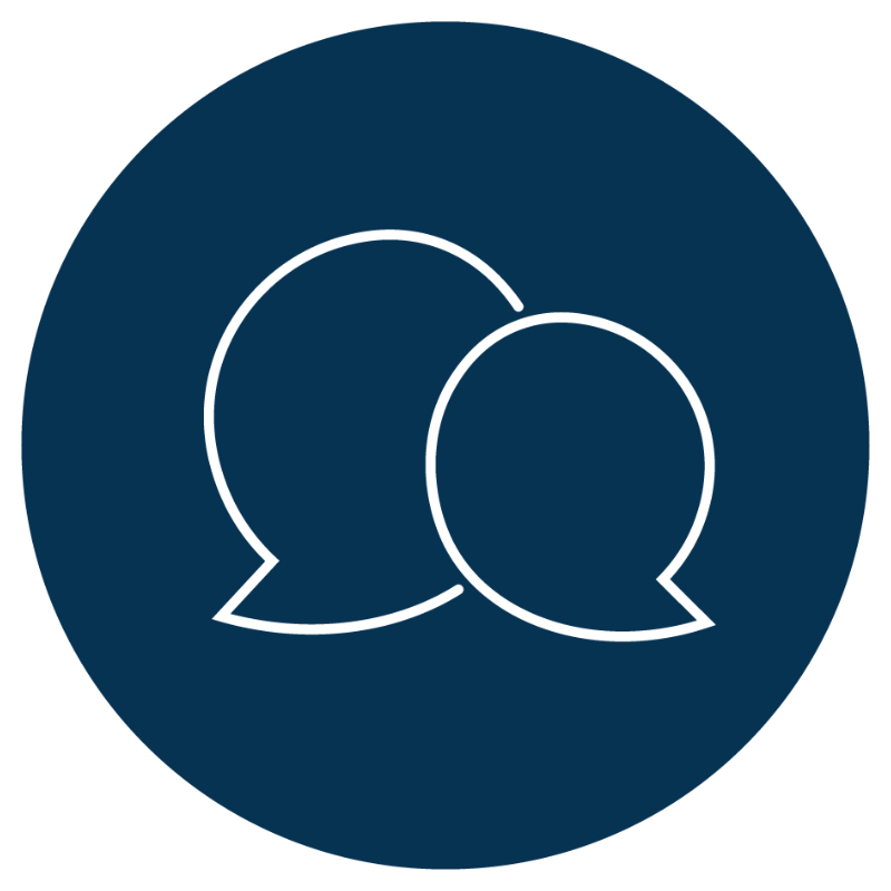 Dark blue circle with two overlapping white speech bubbles for HopeNation's sub mark.