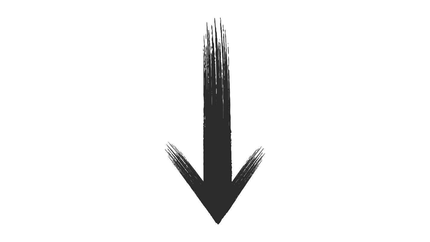 A black downward arrow with a textured, brushstroke appearance on a black background.