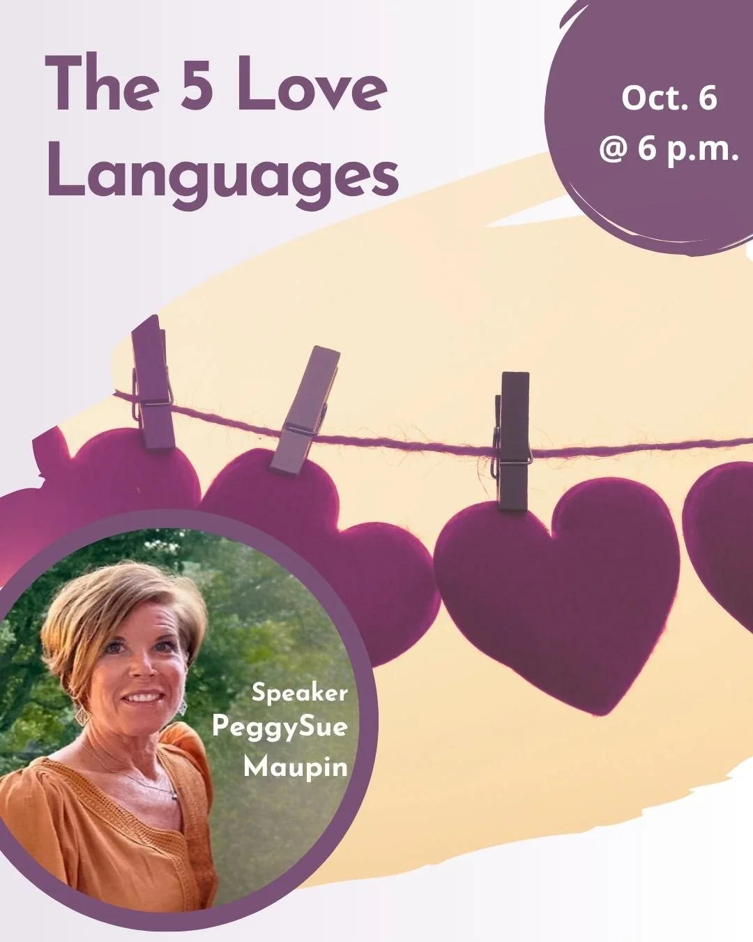 Are you ready to make Monday the best part of your week?! ✨Then join us for an fun and insightful evening with speaker PeggySue Maupin as she shares powerful insights about the 5 love languages. These aren&rsquo;t just tips for relationships, they&rs