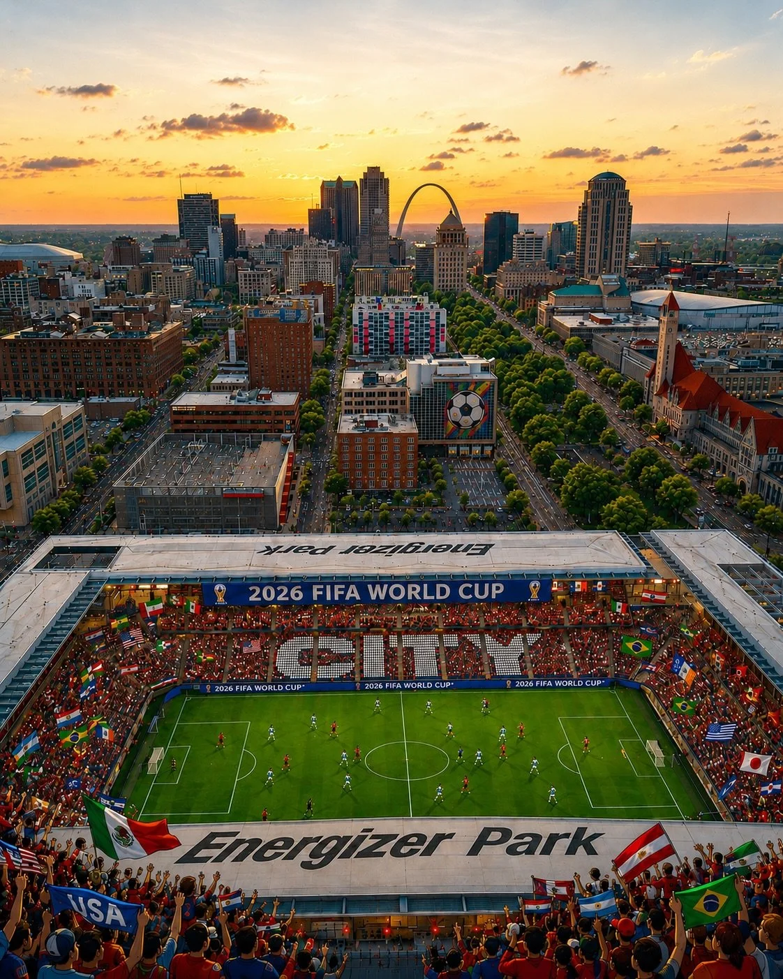 The 2026 #FIFAWorldCup kicks off today!! 🌎

#WorldCup #Soccer #StLouis #WavinFlag 🇺🇸 🏆⚽️

Image 1: AI Enhanced 🤖
Image 2: Original Photo 📸