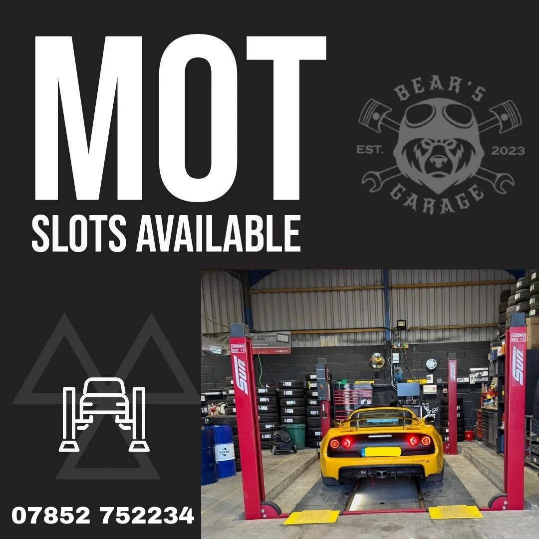 🚗 MOT due soon? Don&rsquo;t leave it to the last minute!

✅ Classes 1 &amp; 2, 4 &amp; 7

📅 Book your MOT today at Bear&rsquo;s Garage!

📍 Visit us or call to book your slot!

☎️ 07852752234
01278570545

📍 Bear's Garage
Unit 3, Medway Park, Chedz