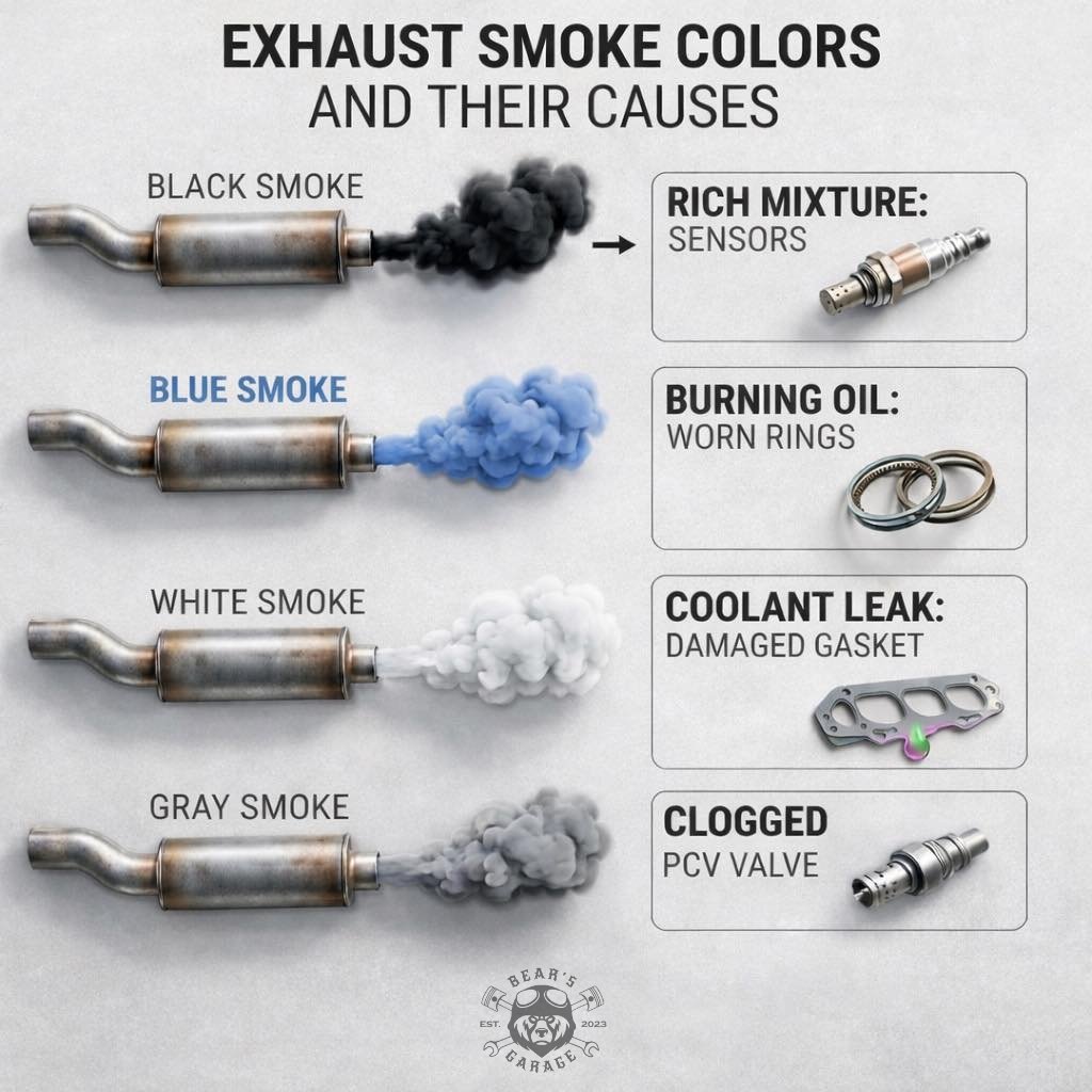 🚗Your car speaks, even through its exhaust. Different smoke colours can signal different issues.

If you notice unusual smoke, don&rsquo;t ignore it: get it checked early to avoid costly repairs.

Drive confidently - contact us today!

☎️ 0785275223