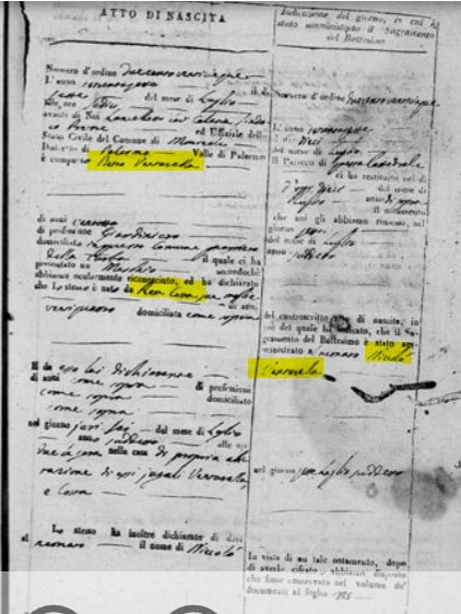 Birth record for Nicolo Venturella