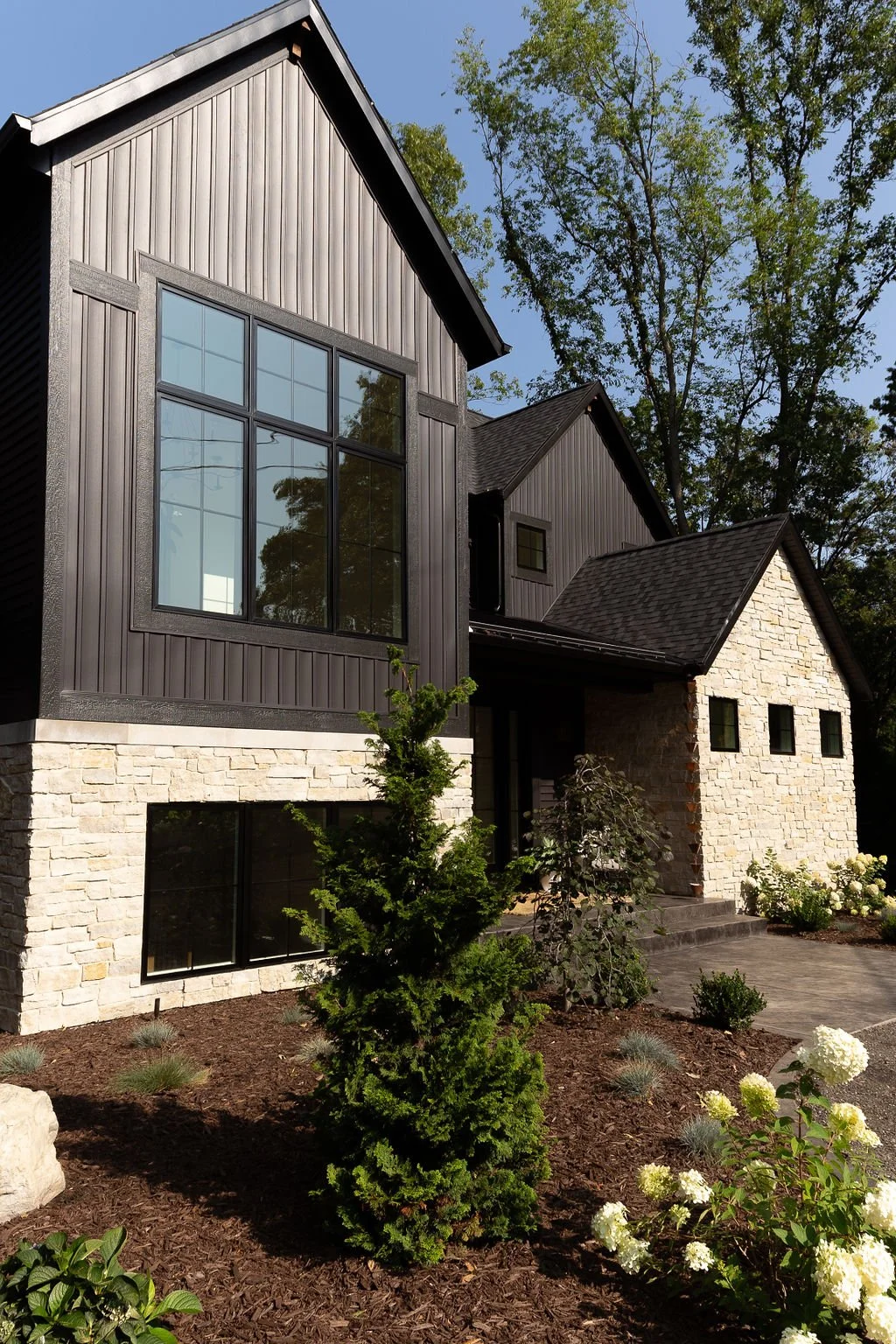 Scandinavian Farmhouse gable in black cladding.