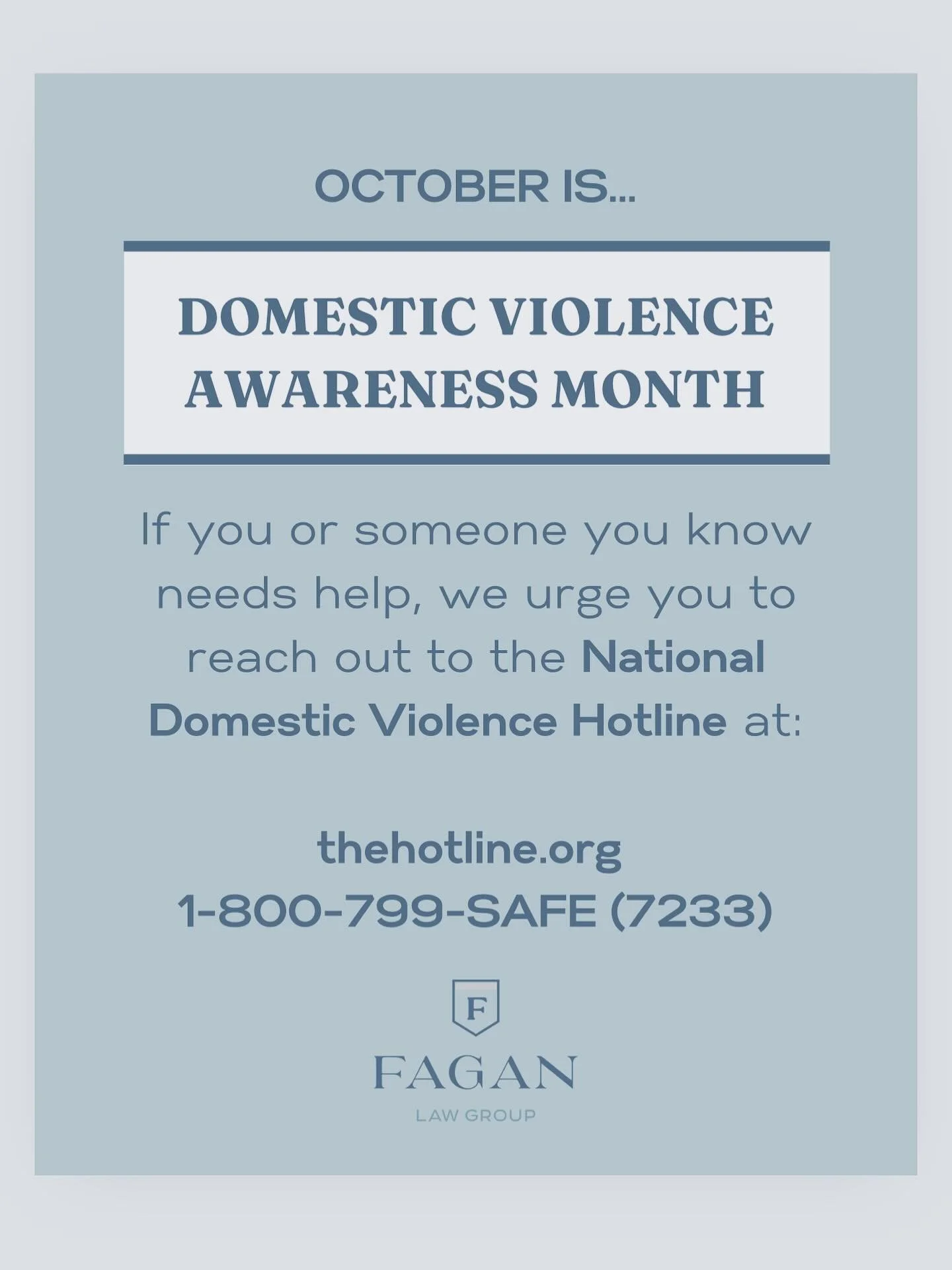 October is Family Violence Awareness Month&mdash;a reminder that everyone deserves safety, respect, and support. If you or someone you love needs guidance, @faganlaw is here to help you find a path forward. You are not alone. #FamilyViolenceAwareness