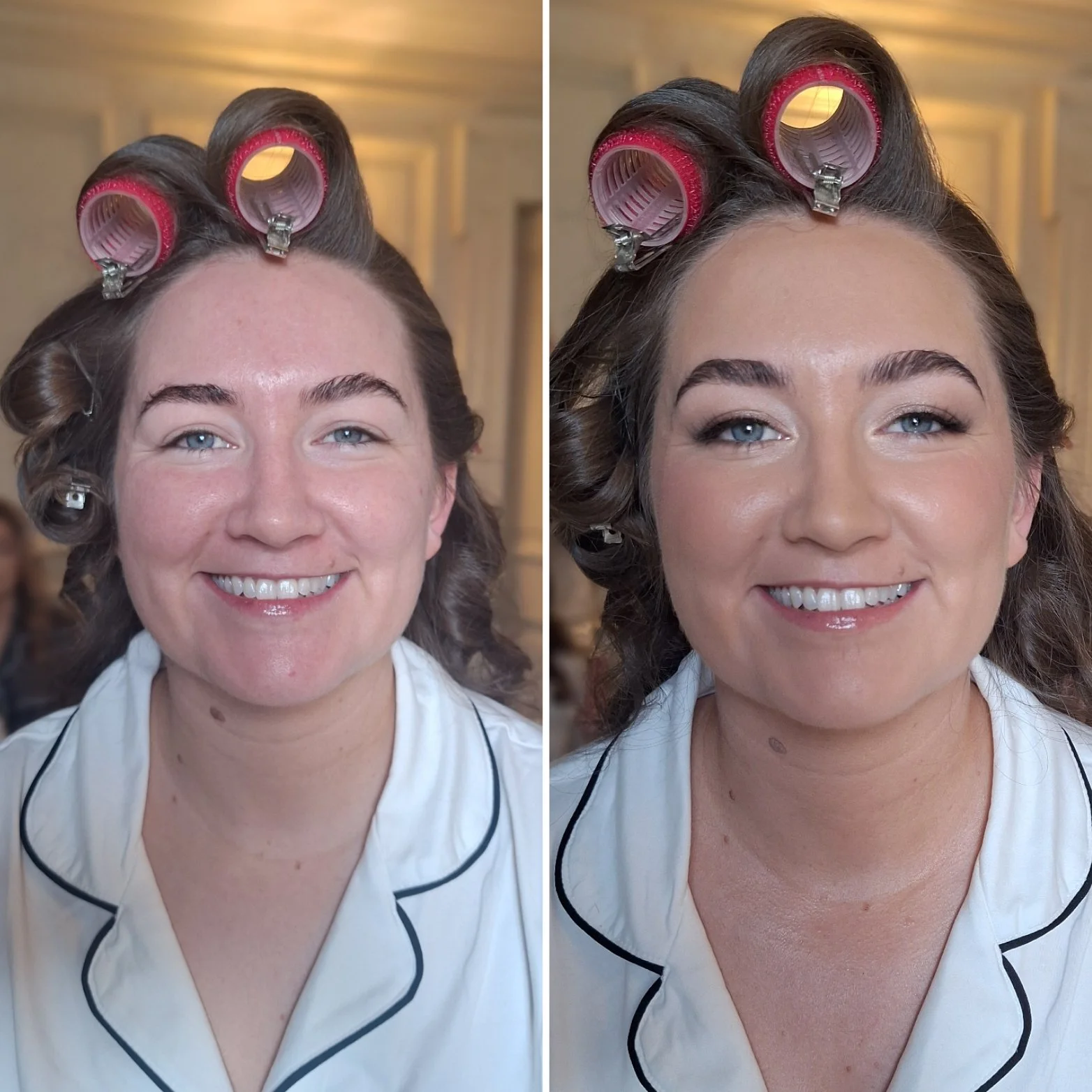 Soft glam bridal make up before and after in the Cliff at Lyons In Celbridge, Kildare Make up artist. Kildare weddings