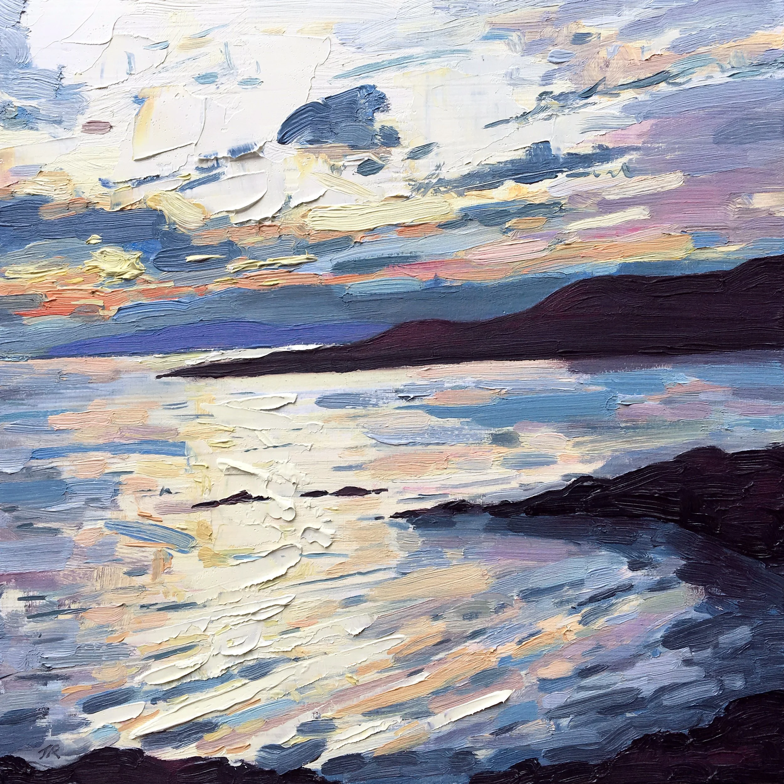 Dancing Light, Glencallum Bay, 10" x 10" oil on panel £400