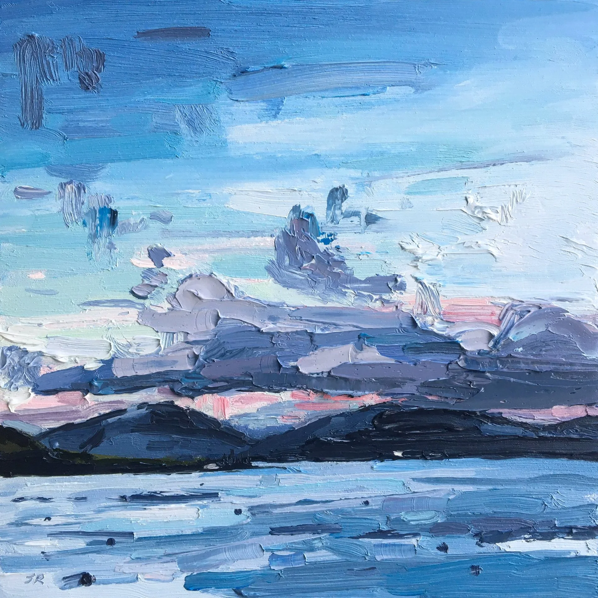 Pink Morning, Kames Bay 8" x 8" oil on panel. £200