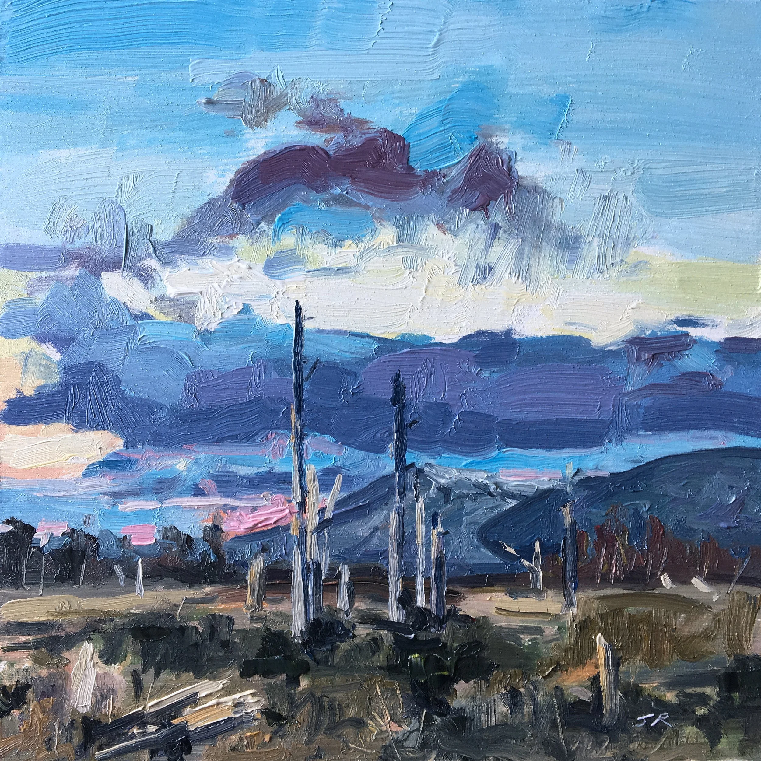 Pink Behind The Trees 8" x 8" oil on panel. £200