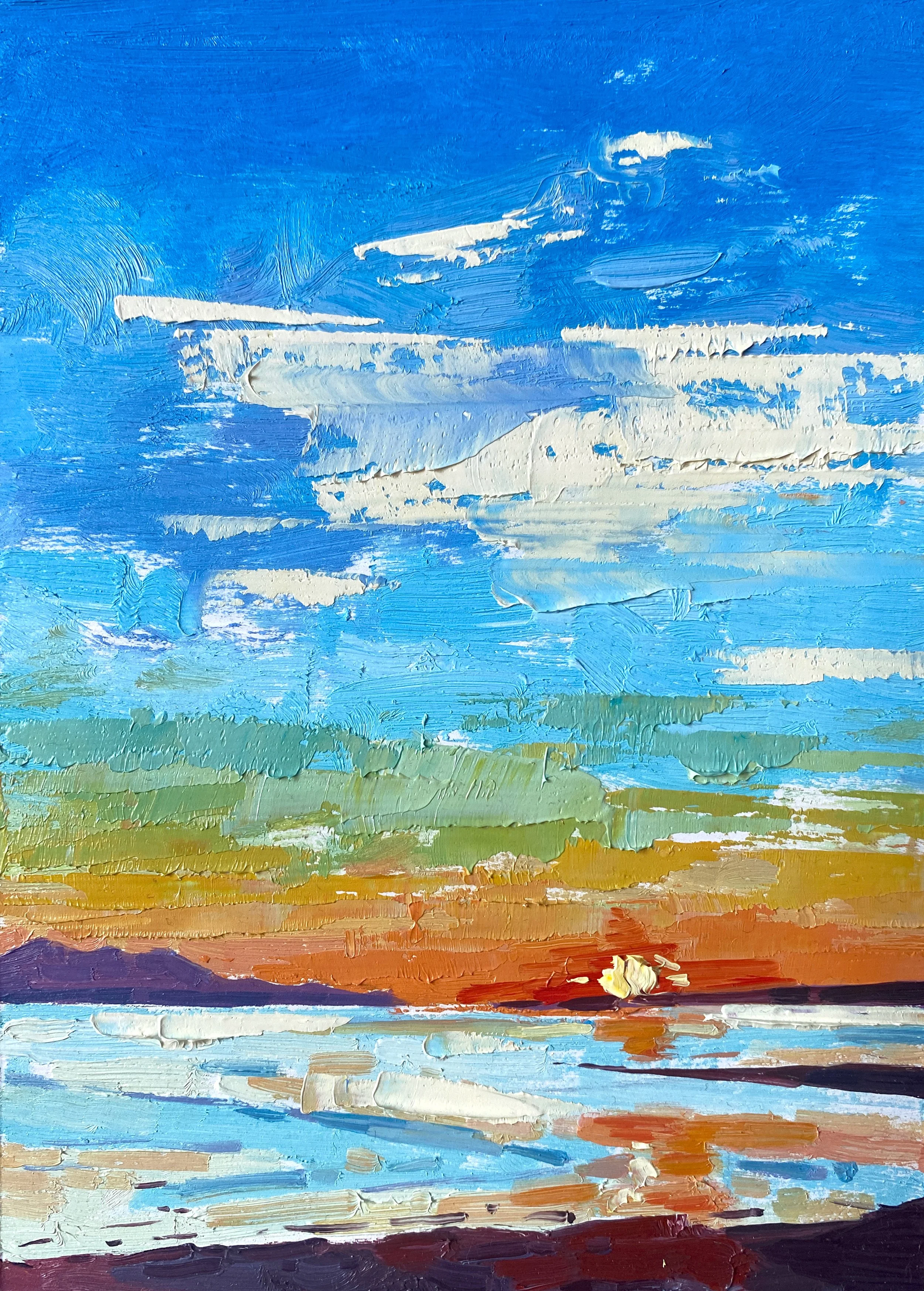 Scarlet Glow, Irvine Beach, 5" x 7" oil on panel - Contact Seagull Gallery, 48 Kempock Street, Gourock, PA19 1ND info@seagullgallery.net
