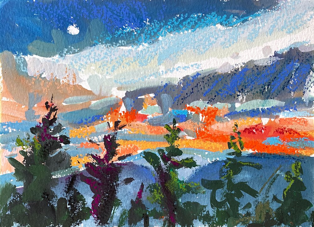 Sundown In The Woods, 5" x 7"  Mixed Media on paper. £80