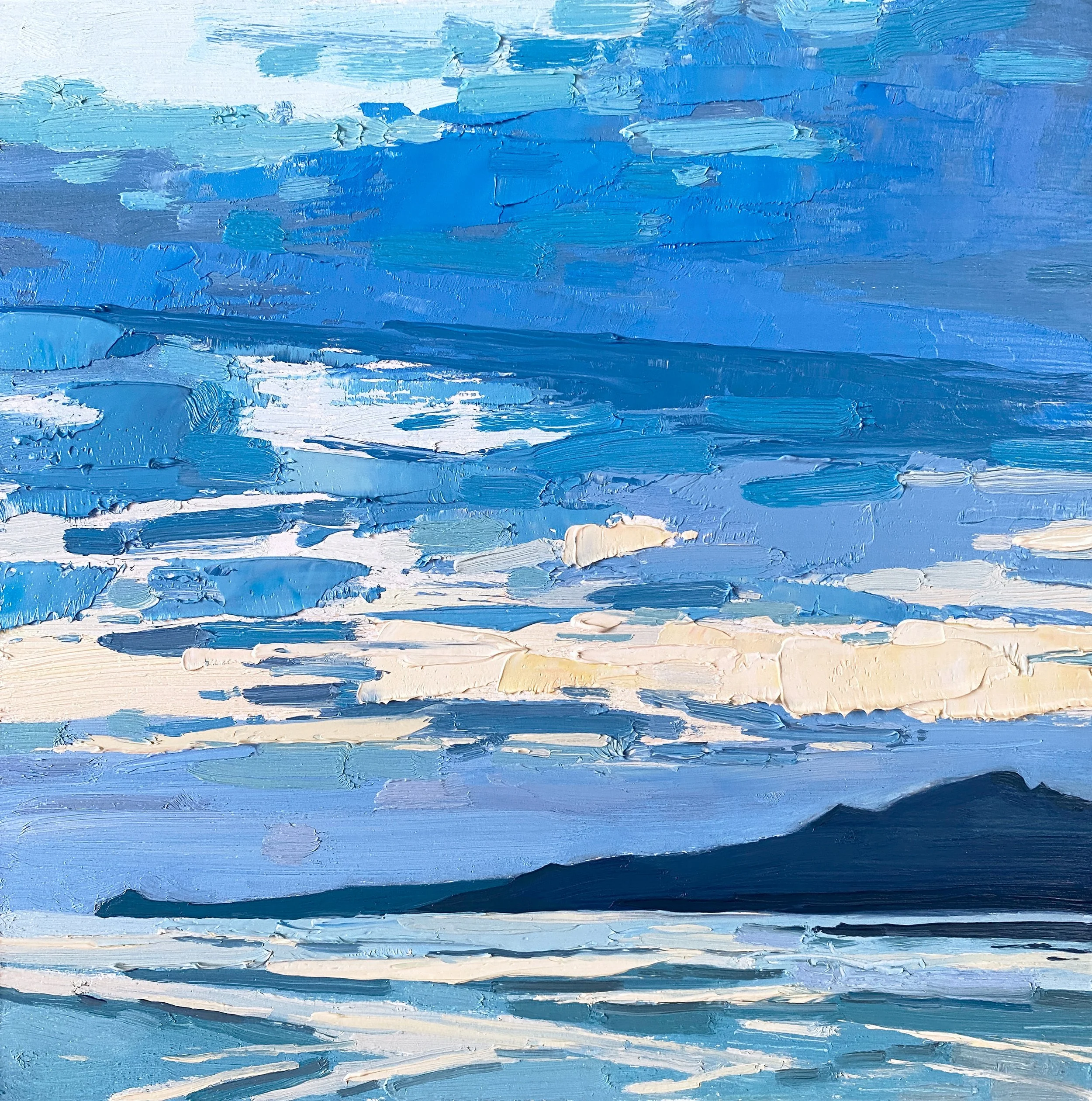 Light Above Arran, 8" x 8" oil on panel - Contact The Castle Gallery, 13 High Street, Rothesay, Isle Of Bute, PA20 9AS. info@thecastlegallery.com