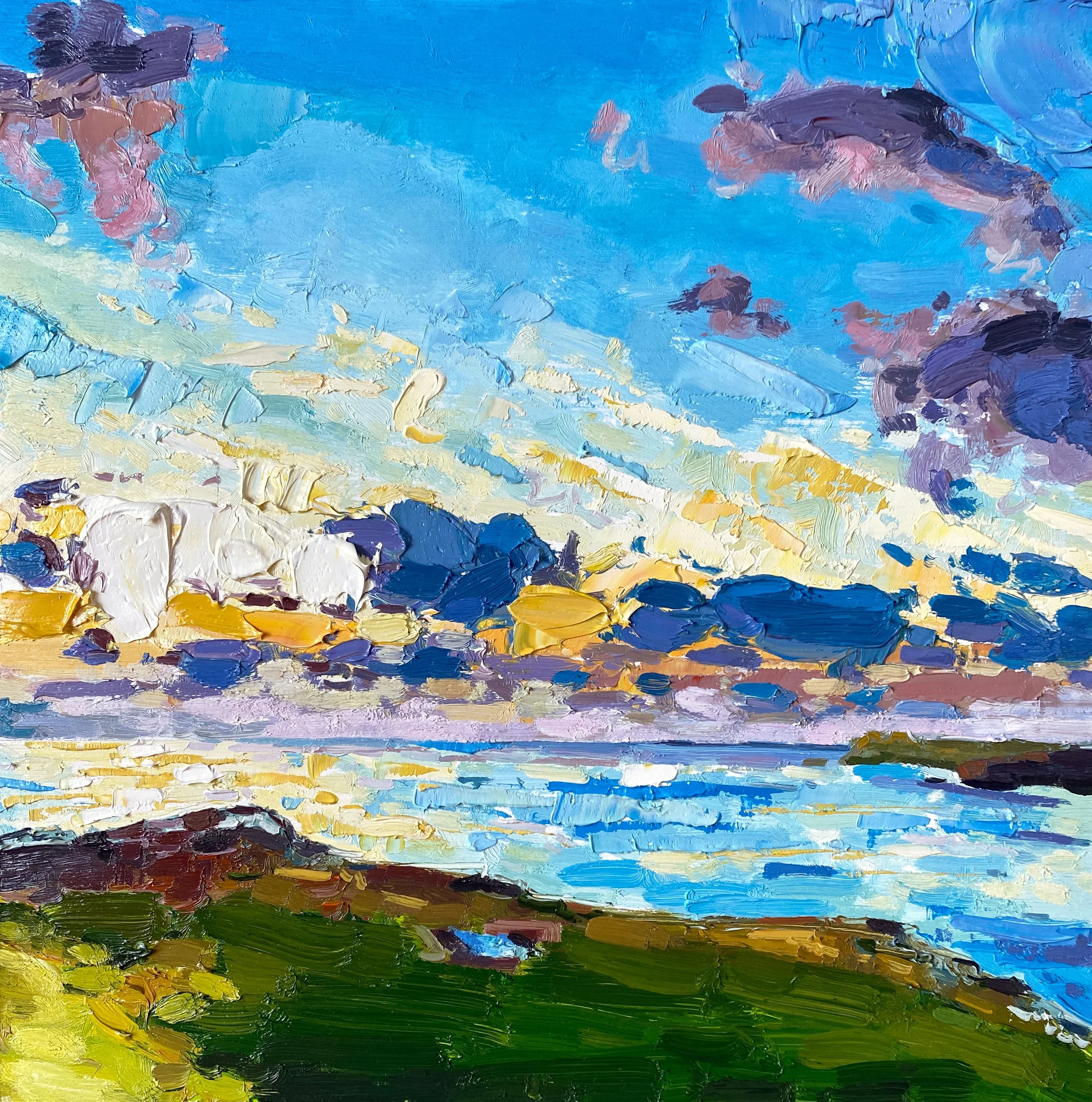 Over The Edge, Trearddur Bay, 12" x 12". oil on panel - Contact Seagull Gallery, 48 Kempock Street, Gourock, PA19 1ND info@seagullgallery.net