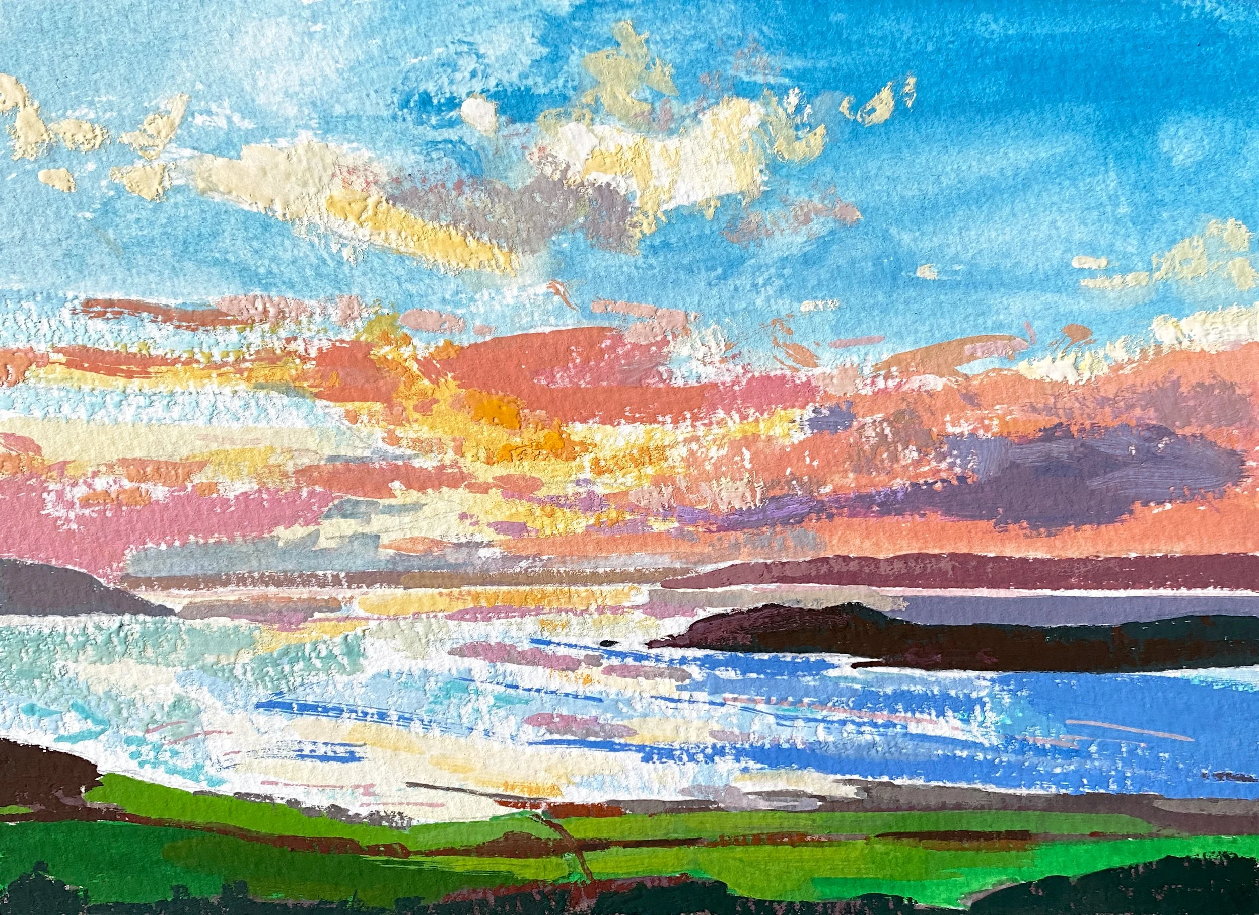 Gold Over Inchmarnock, 5" x 7"  Gouache on paper - Contact Fotheringham Gallery, Beechgrove House, 49 Henderson Street Bridge of Allan, FK9 4HG, info@fotheringhamgallery.co.uk