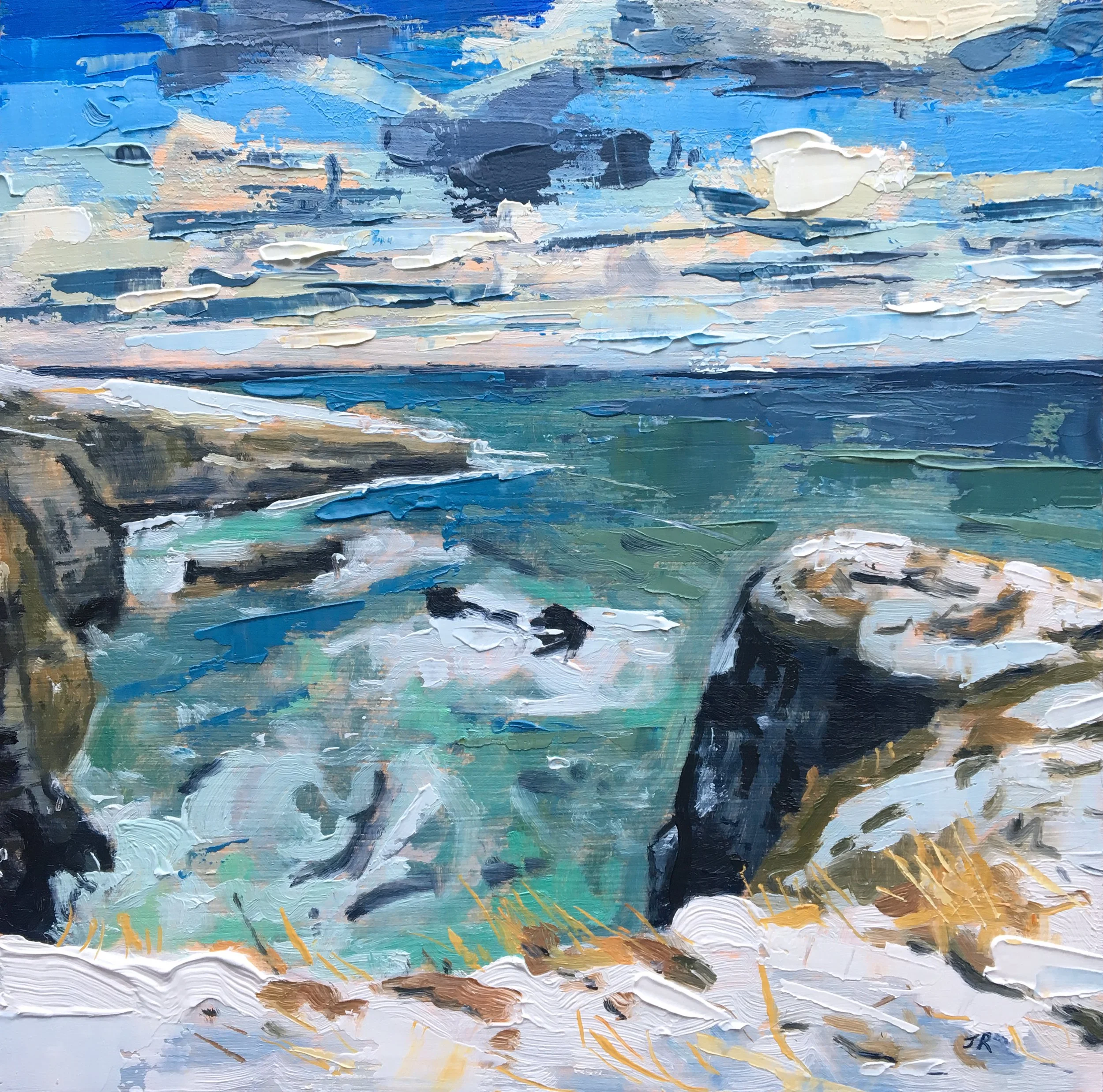 Winter Headlands Below The Castle Of Old Wick 8" x 8" oil on panel. £200