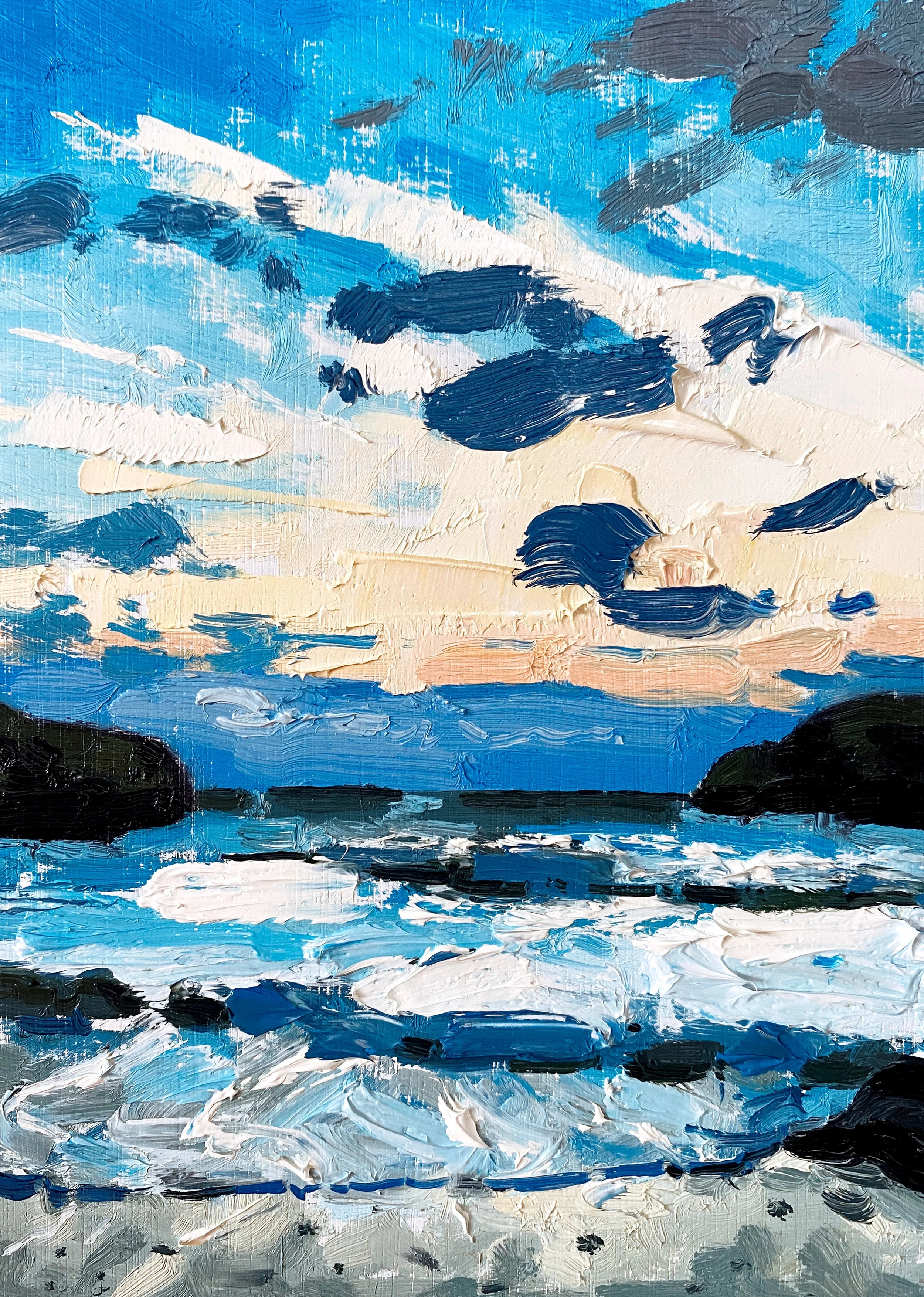 Burning Light, Porth Dafarch, 5" x 7" oil on panel £100
