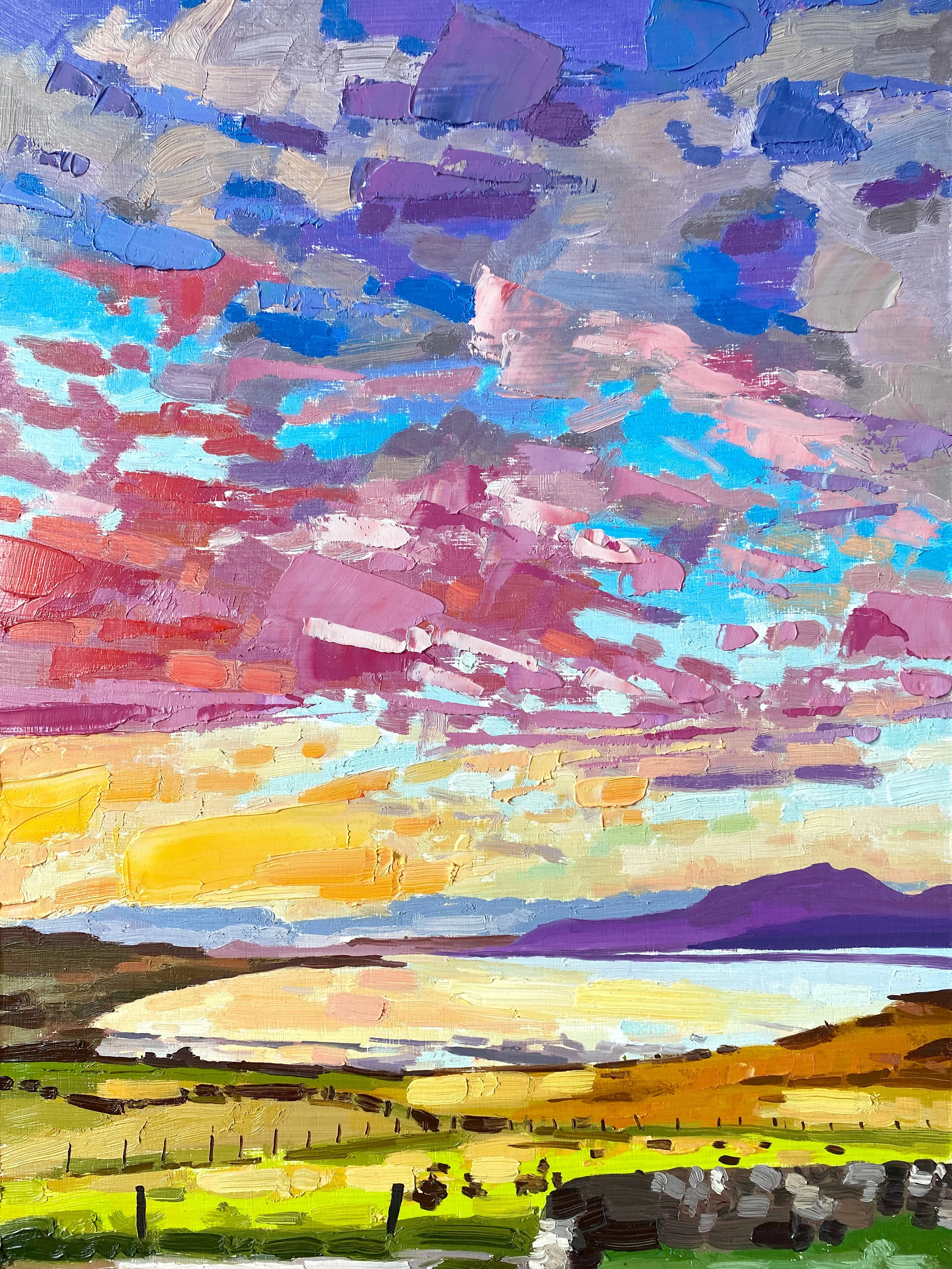 Golden Horizon, Behind Arran 12" x 16" oil on panel - Contact Seagull Gallery, 48 Kempock Street, Gourock, PA19 1ND info@seagullgallery.net