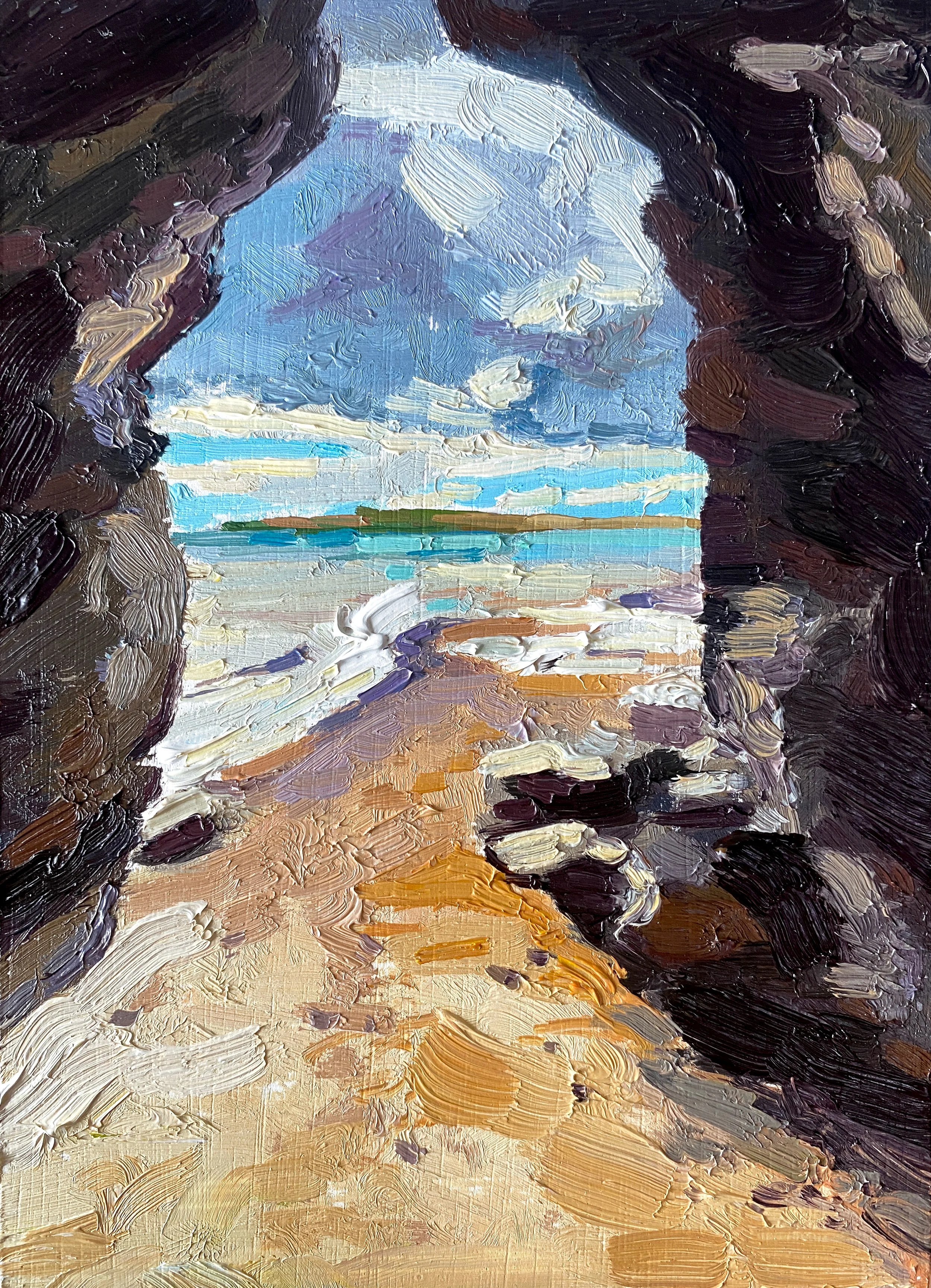 Lunon Bay Cave, 5" x 7" oil on panel £100