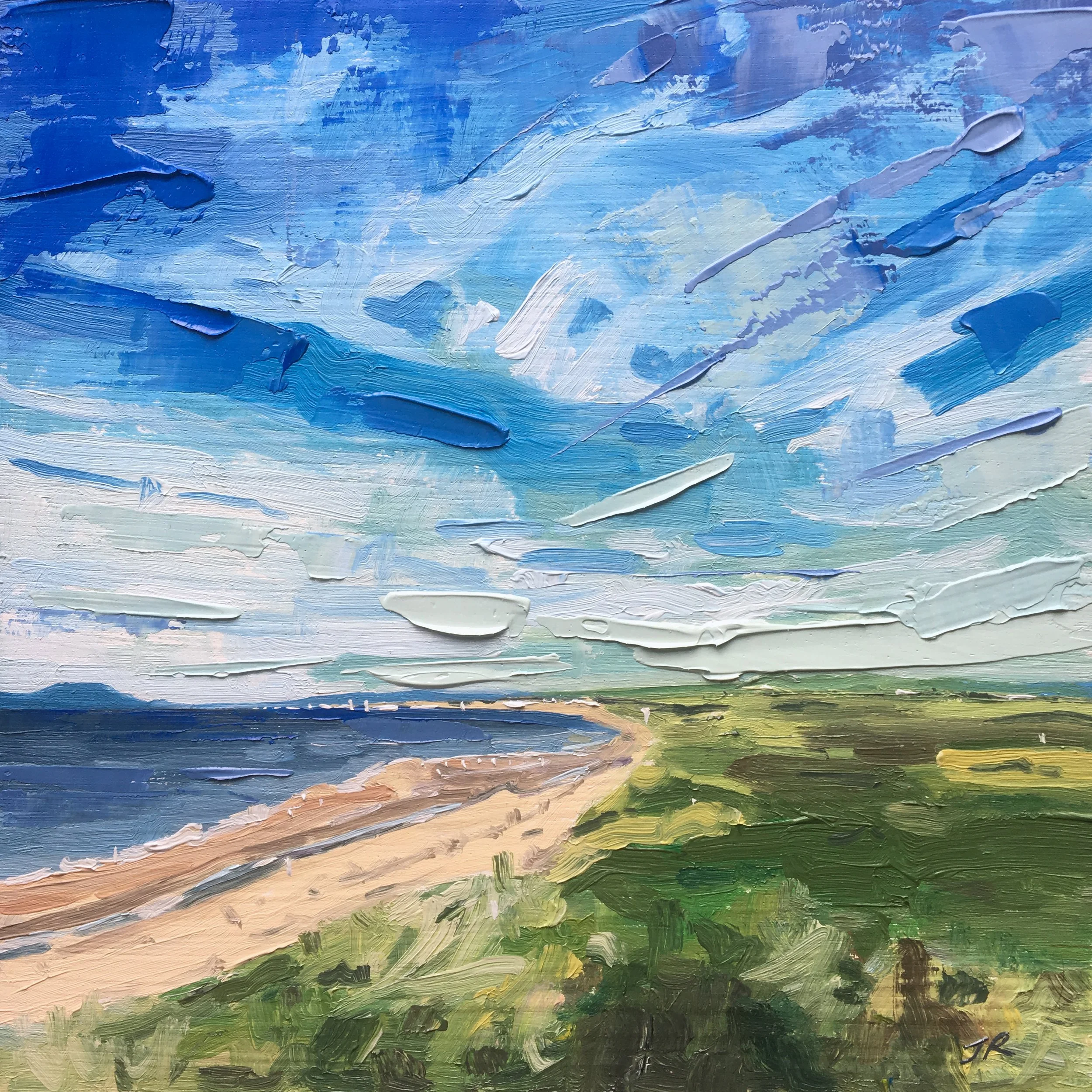 Looking Down Irvine Beach 8" x 8" oil on panel. £200