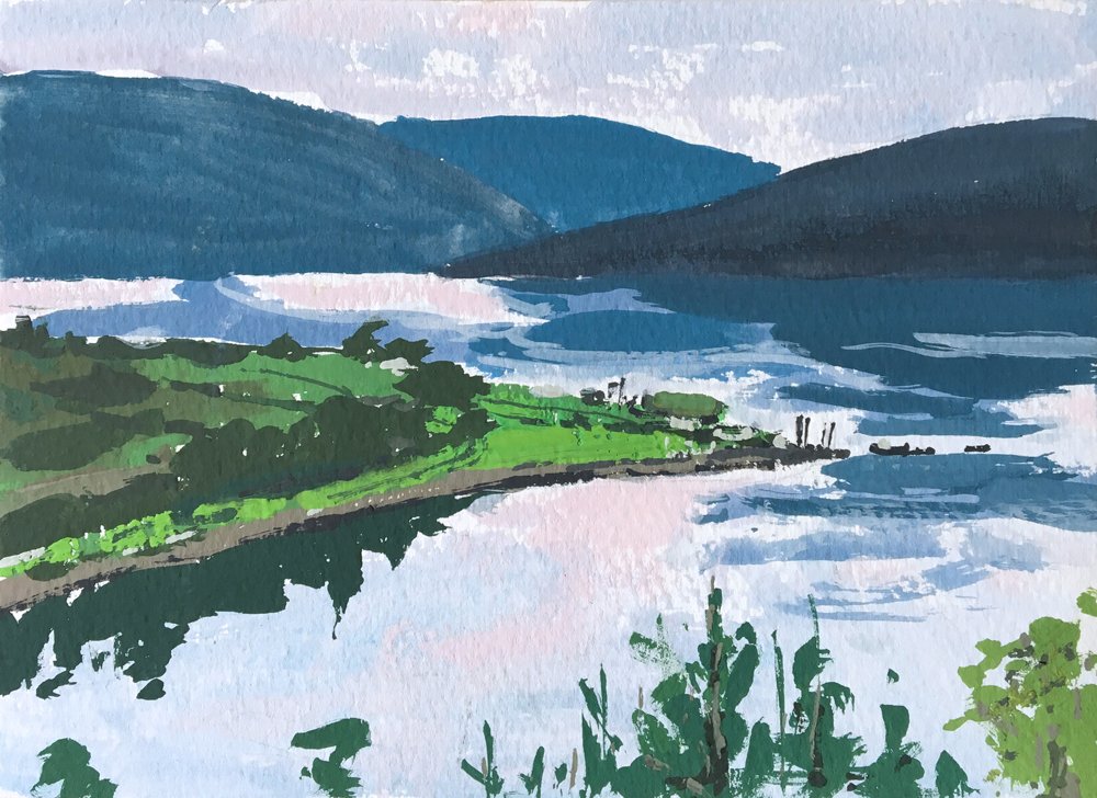 Nocturne From Port Bannatyne Golf Course, 5" x 7" Gouache on paper - Available at The Framing Workshop, Georges Cross, 16-22 Clarendon Pl, Glasgow G20 7PZ