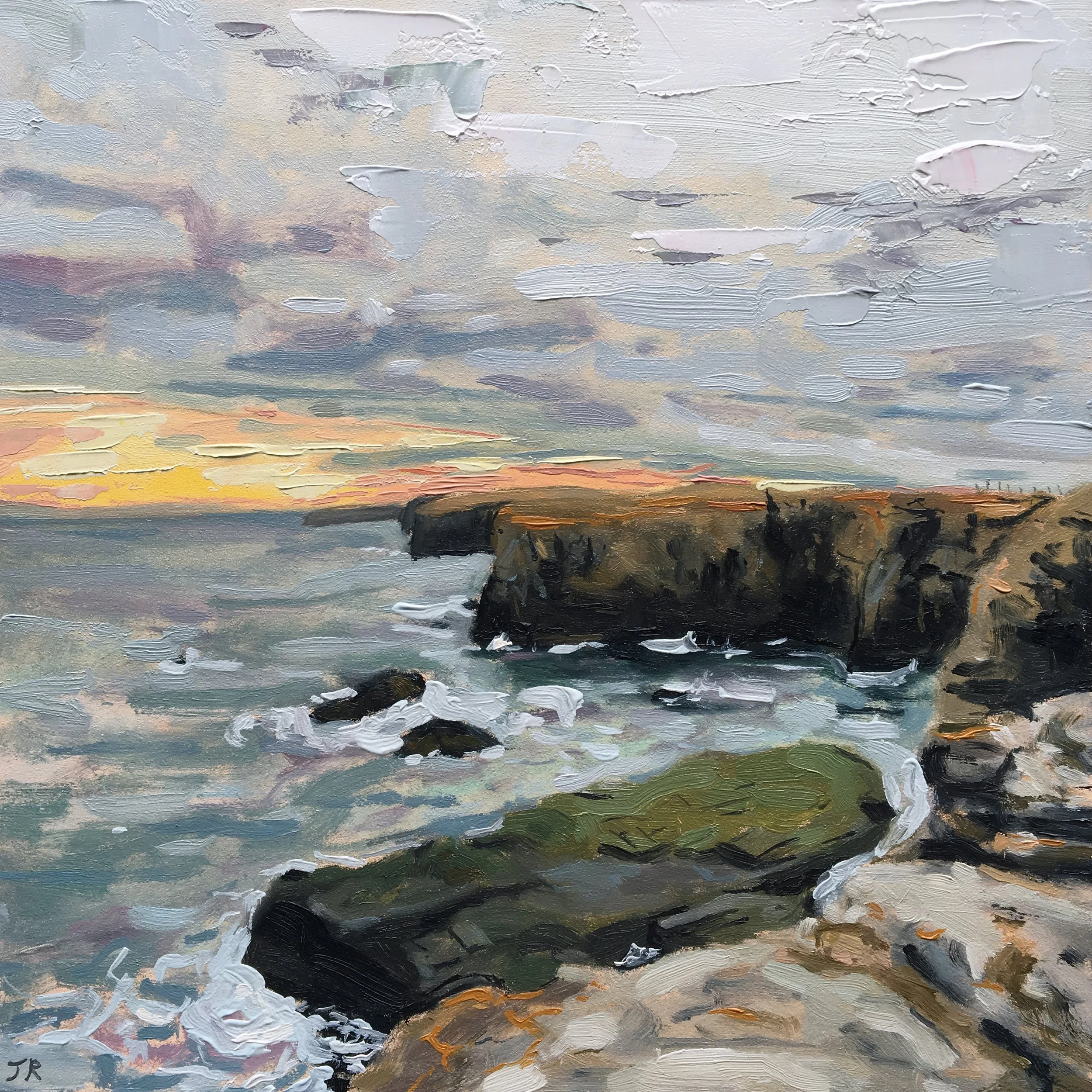 Headlands Below The Castle Of Old Wick 8" x 8" oil on panel. £200