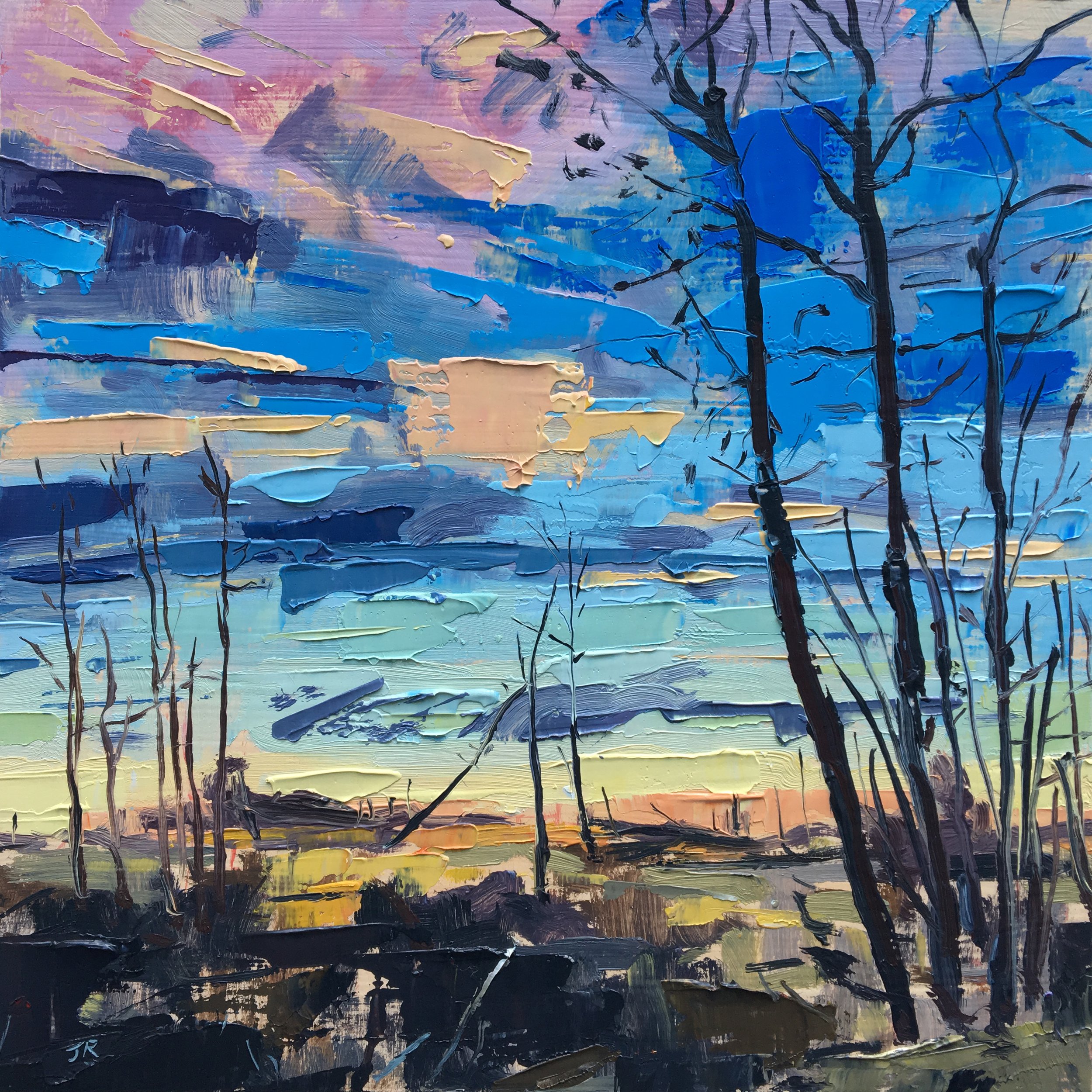Winter Trees At Sunset 10" x 10" oil on panel £450