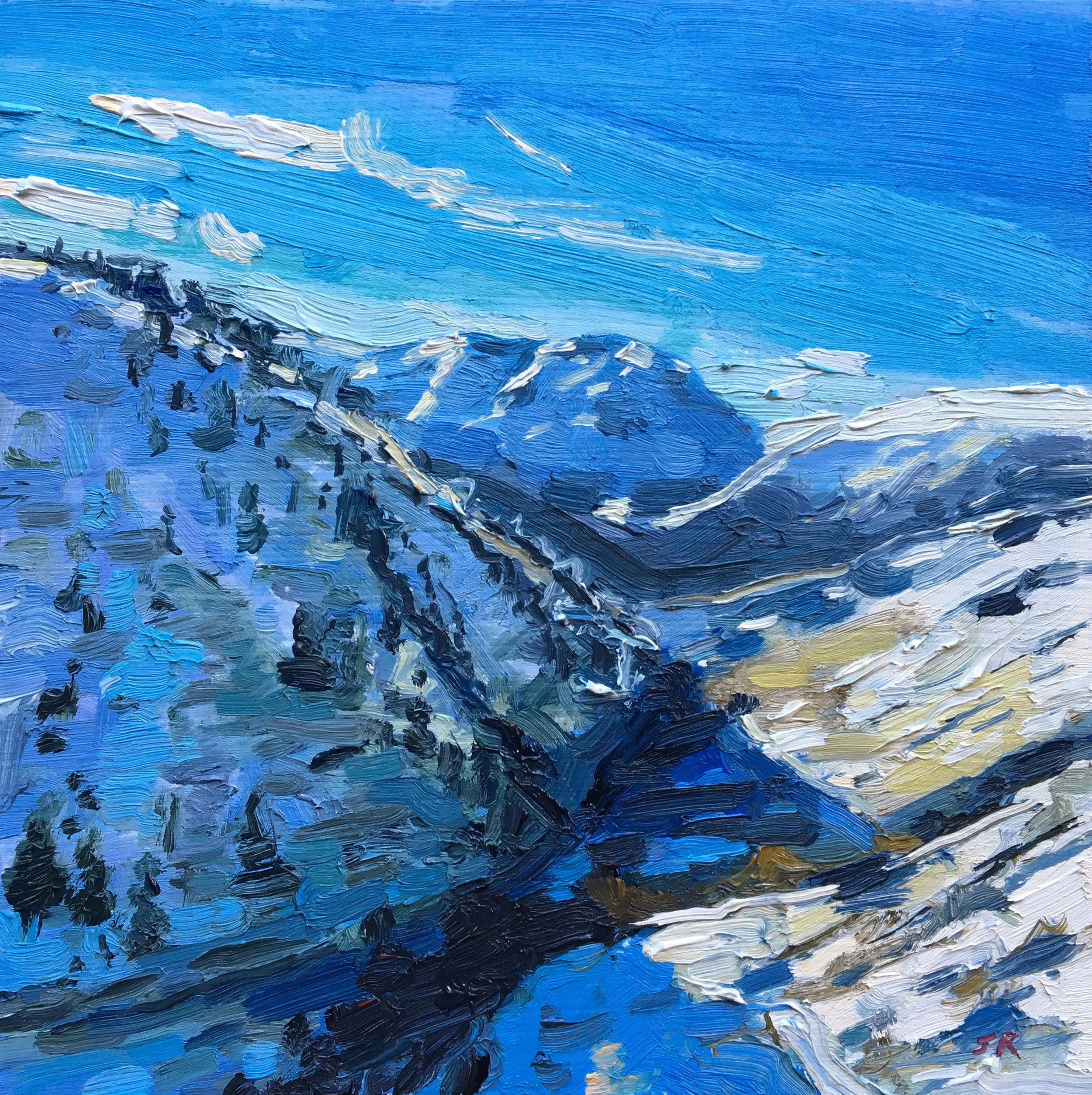 Warm Rays, Alpe d'huez 8" x 8" oil on panel. £200