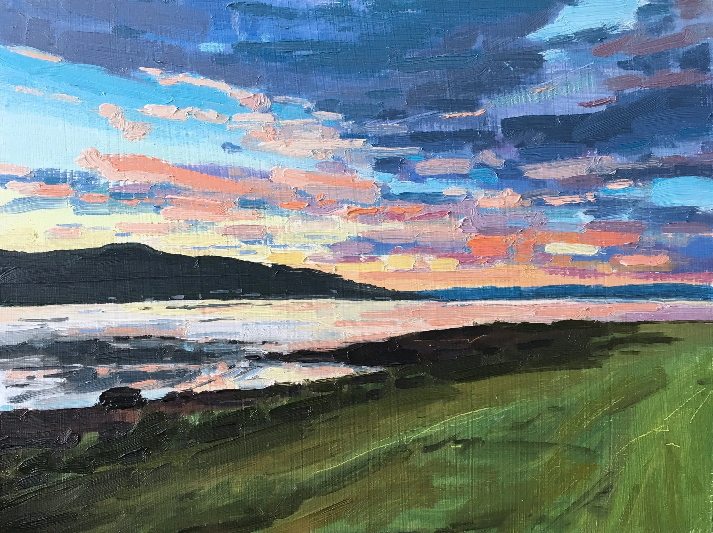 Sunset At Ardbeg Point 9" x 12" oil on panel. £300