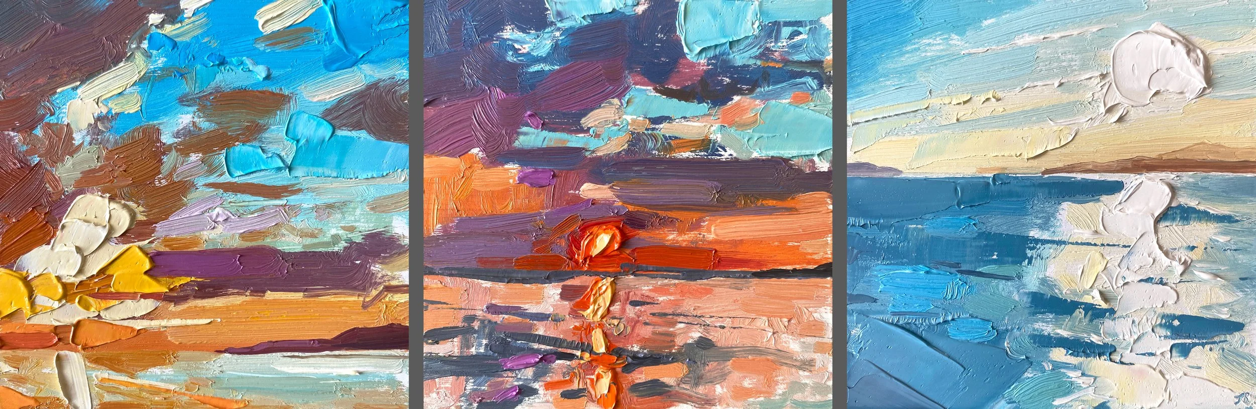 Three Suns 5" x 15", oil on panel - Contact Fotheringham Gallery, Beechgrove House, 49 Henderson Street Bridge of Allan, FK9 4HG, info@fotheringhamgallery.co.uk