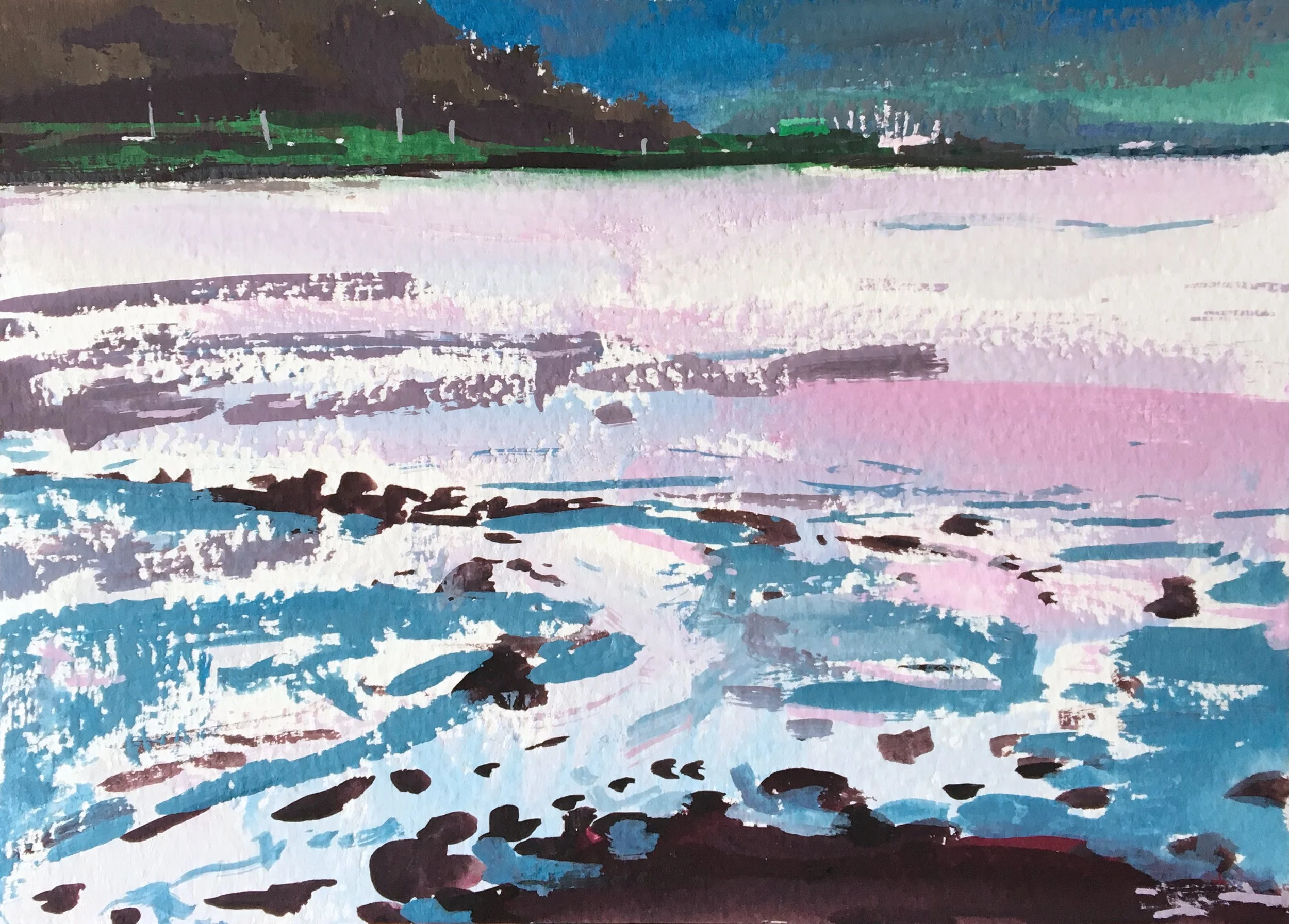 Port Bannatyne Sundown Shallows, 5" x 7"  Gouache on paper. £80