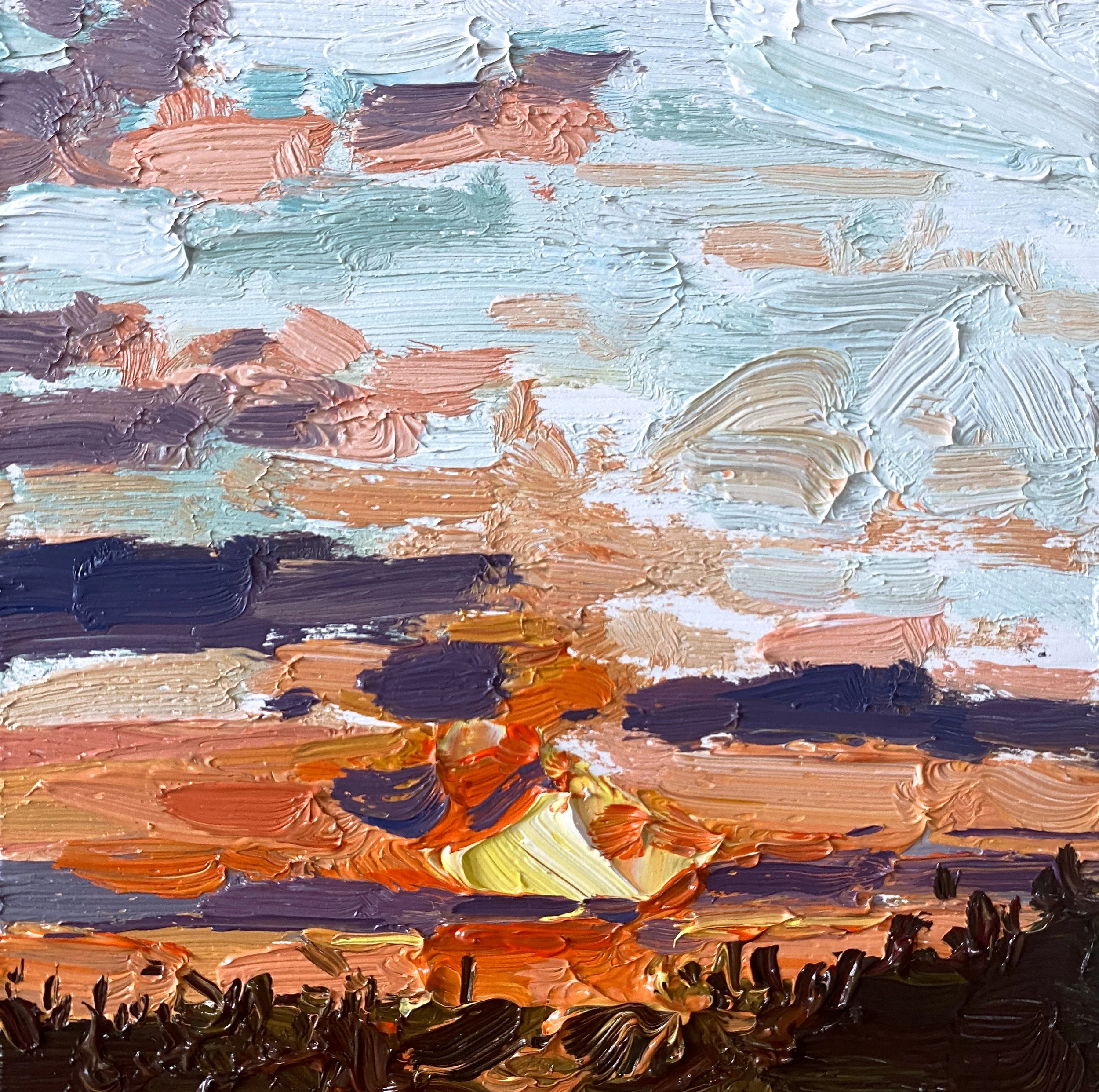 Scarlet Sky, 4" x 4" oil on panel - Contact Fotheringham Gallery, Beechgrove House, 49 Henderson Street Bridge of Allan, FK9 4HG, info@fotheringhamgallery.co.uk