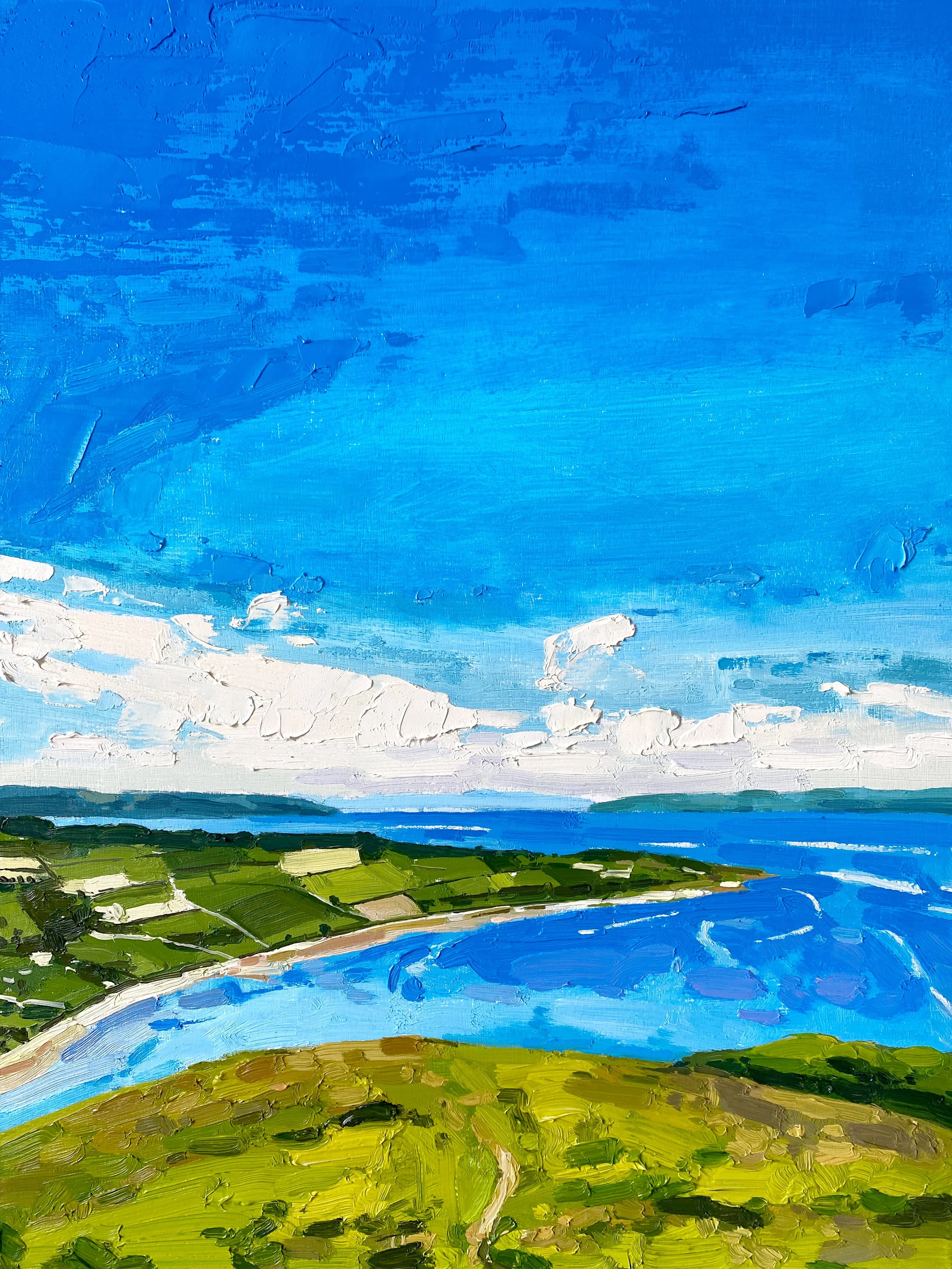 Looking Over Kilchattan Bay 12" x 16" oil on panel - Contact The Castle Gallery, 13 High Street, Rothesay, Isle Of Bute, PA20 9AS. info@thecastlegallery.com