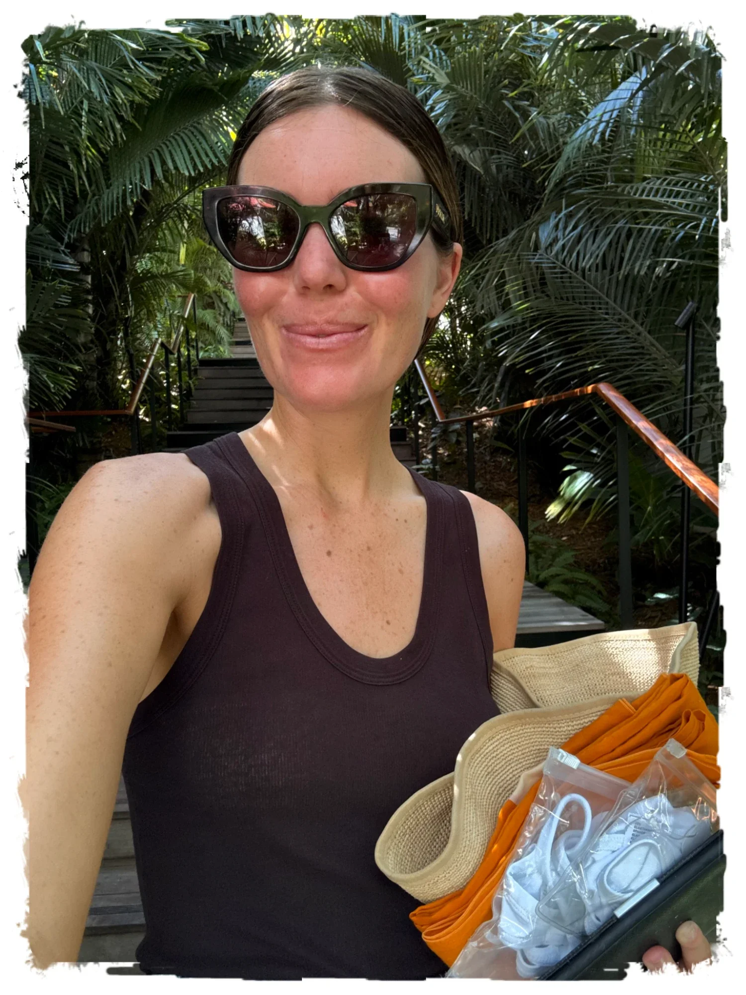 Me! With all my essentials, except apparently a beach bag.