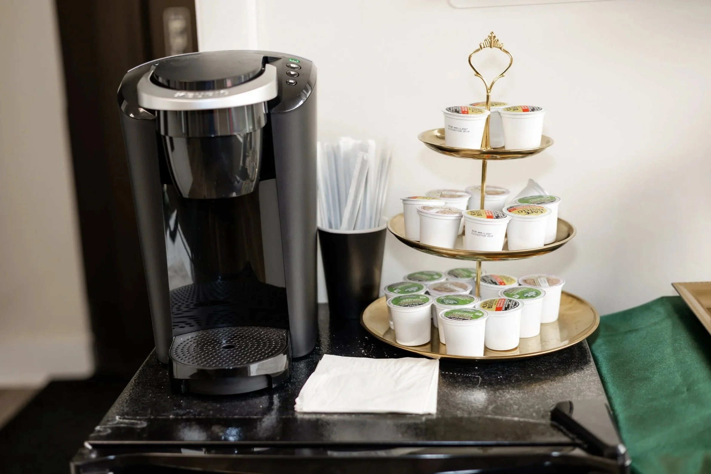Patient refreshment station at Dee Luxe Medical creating a welcoming wellness experience in Worcester, MA