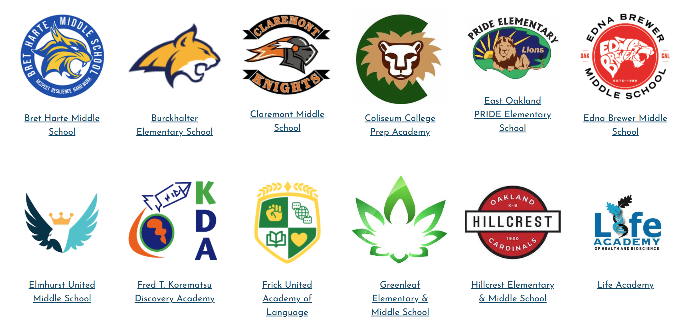 Logos from Bret Harte Middle to Life Academy