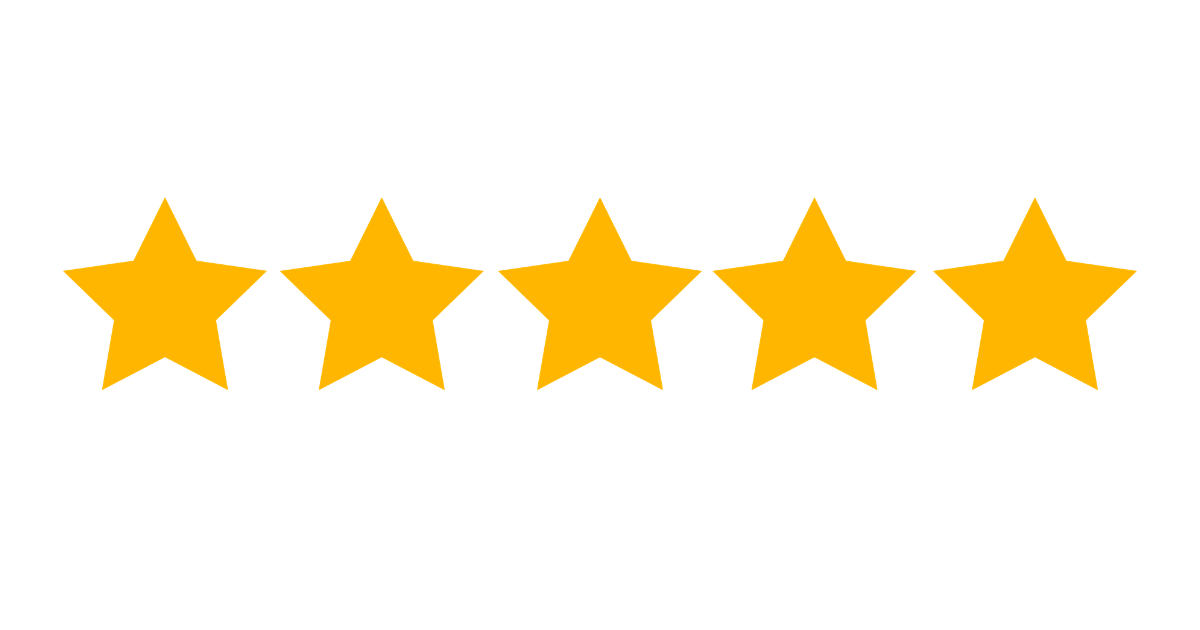 Five yellow stars in a row with a black background, used to represent a five-star rating.