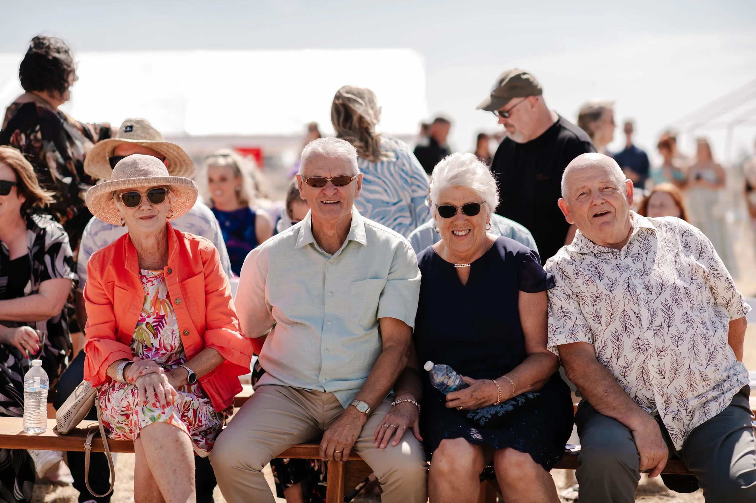 Grandparents gather in a Ballarat paddock to watch wedding ceremony