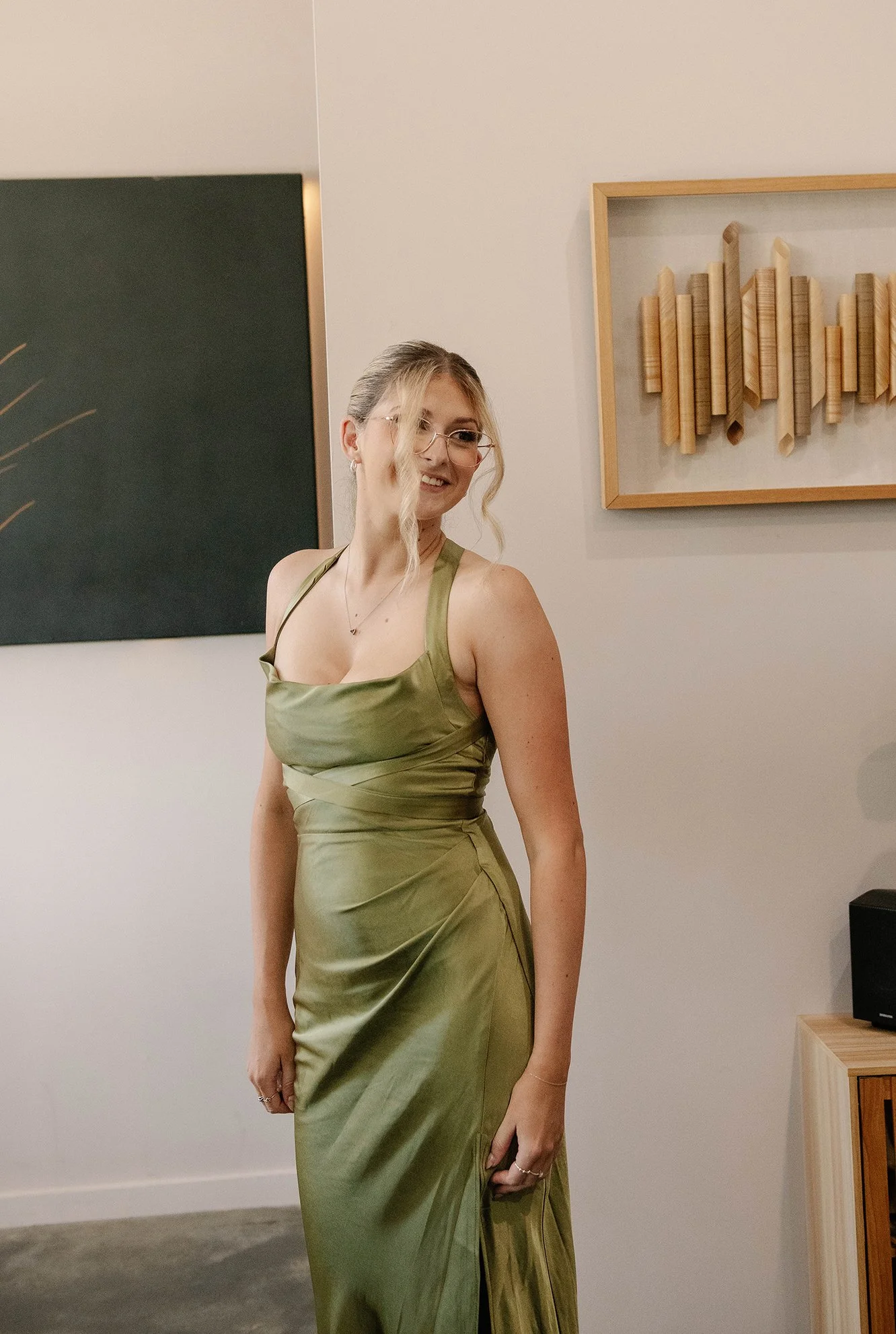 Close up of bridesmaid smiling after first look entrance