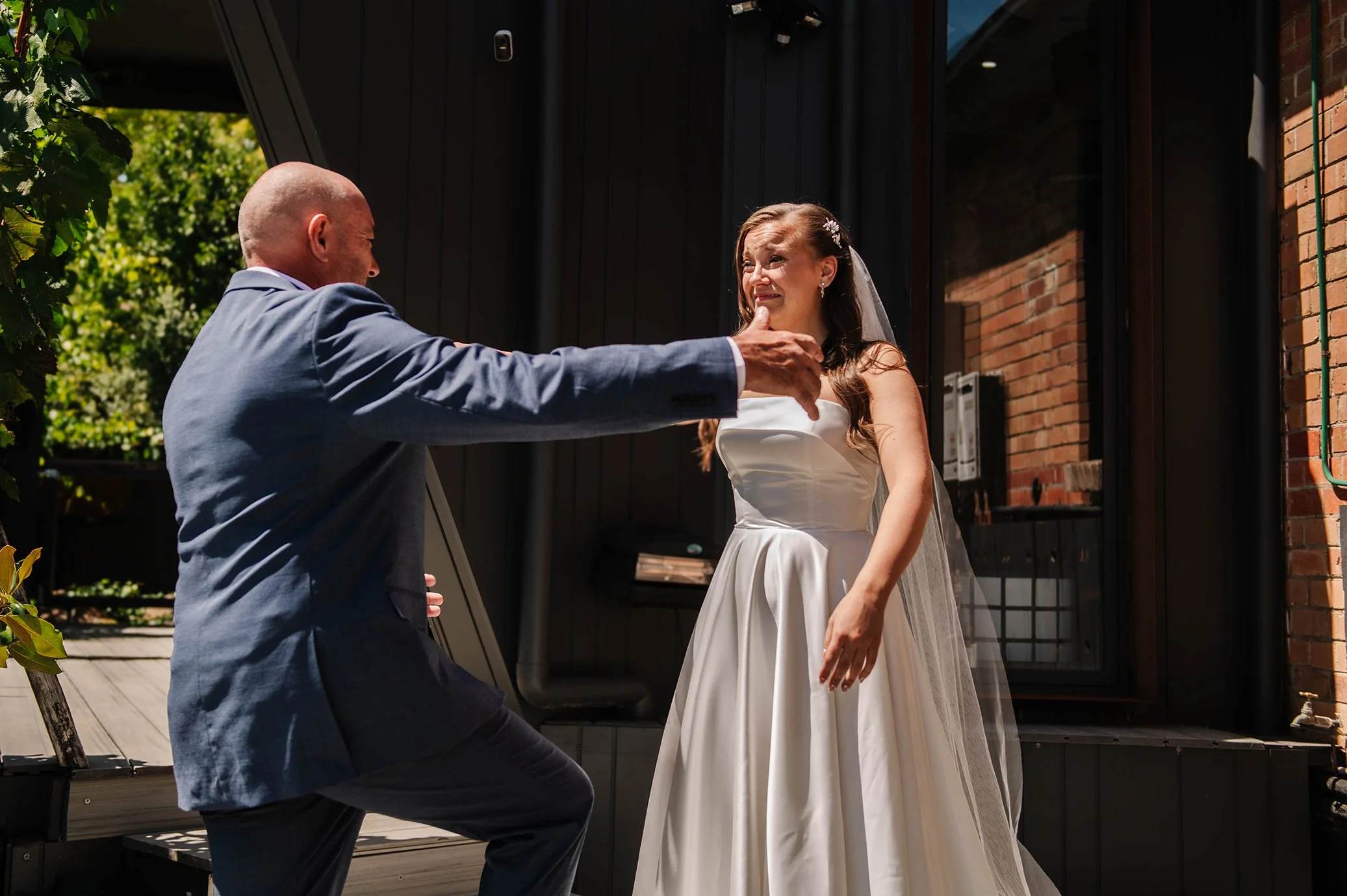 Brides father reaches out to hug daughter at first look in Ballarat house