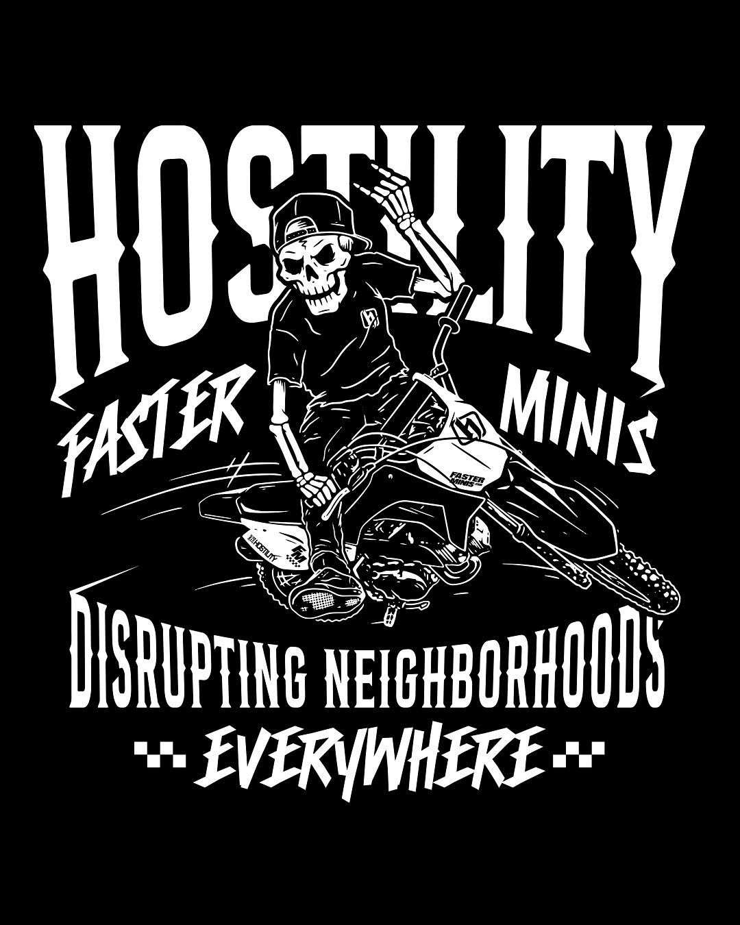 @hostilityinc x @faster_minis collab tee I drew up is now available at hostilityinc.com. Go get em!!
#hostilityclothing #fasterminis #233creative
