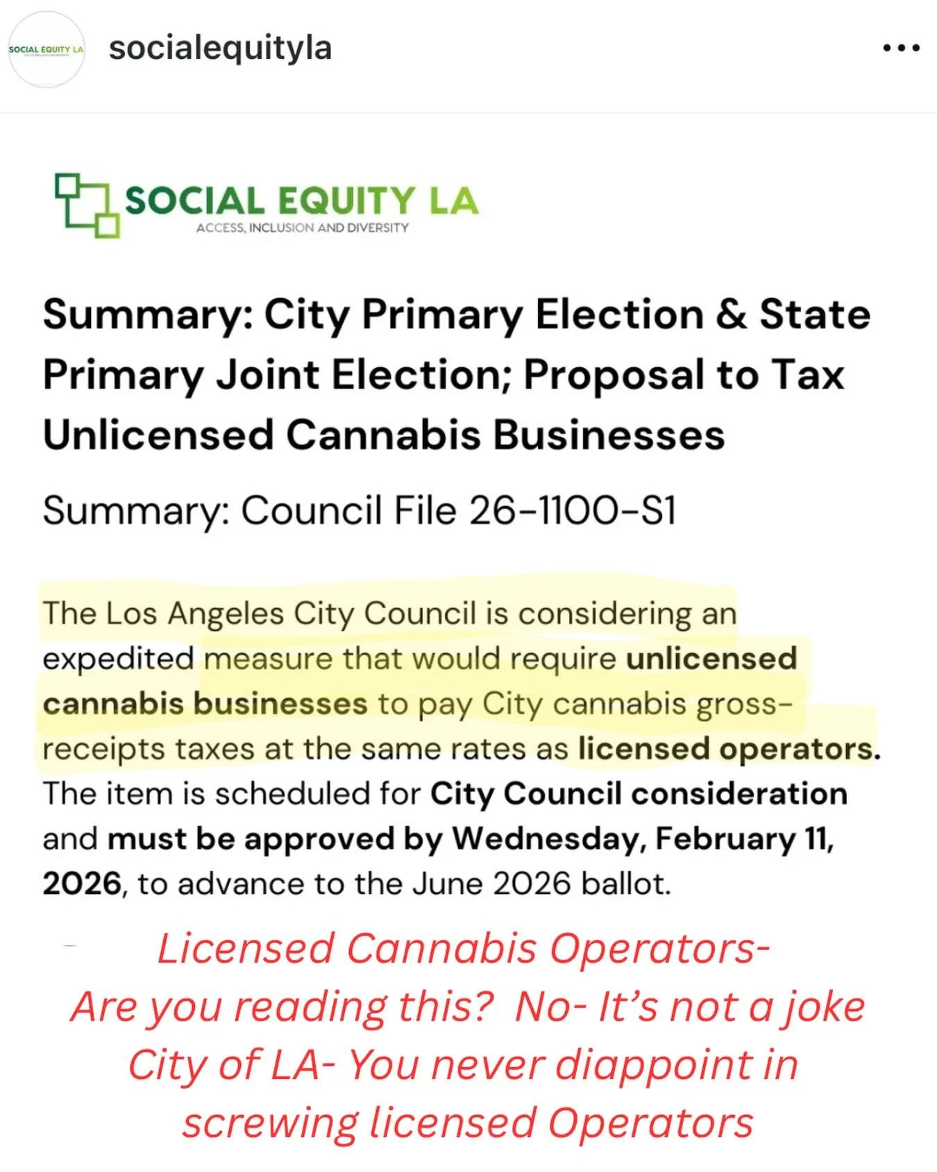 Feels like April Fools- Not Fri 13th
Cause this is so messed up if this Proposal gets passed.
What an absolute slap in the face to Licensed 🌿 Operators - all of you
🌿Cultivation
📦 Distribution 
🧪 Manufacturing 
🏧 Retail

No consideration of Lice