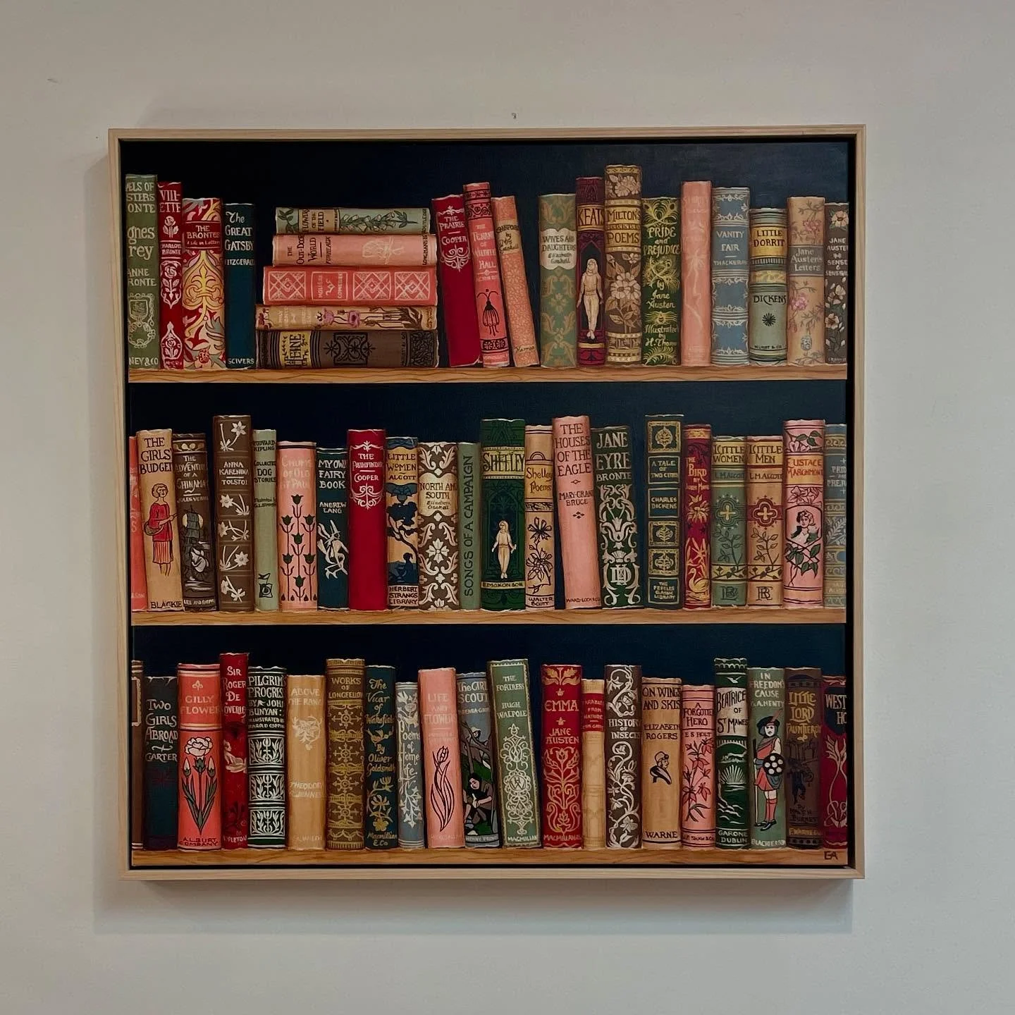 AVAILABLE NOW @dickersongallery 34 Queen St Woollahra or Dickersongallery.com.au
&bull; &lsquo;From Agnes to Lord Fauntleroy&rsquo;
&bull; 80 x 80cm
&bull; Acrylic on canvas 
&bull; Framed in American Ash float frame 

#dickersongallery #oldbooks #vi