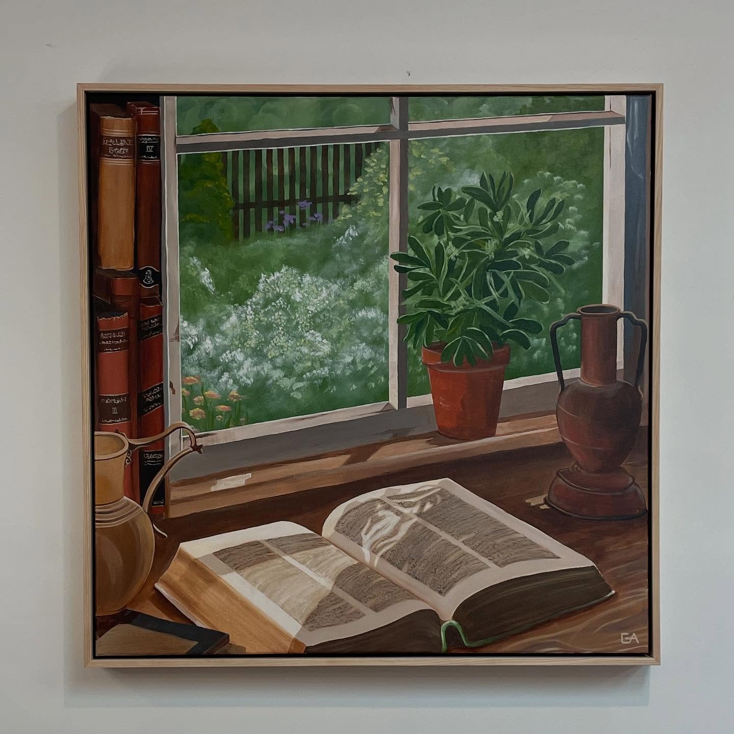 AVAILABLE NOW @dickersongallery 34 Queen St Woollahra or dickerson.com.au
&bull; &lsquo;Through the garden window&rsquo;
&bull; 80 x 80cm
&bull; Acrylic on canvas 

#dickersongallery #oldbooks #vintagebooks #soloexhibition
