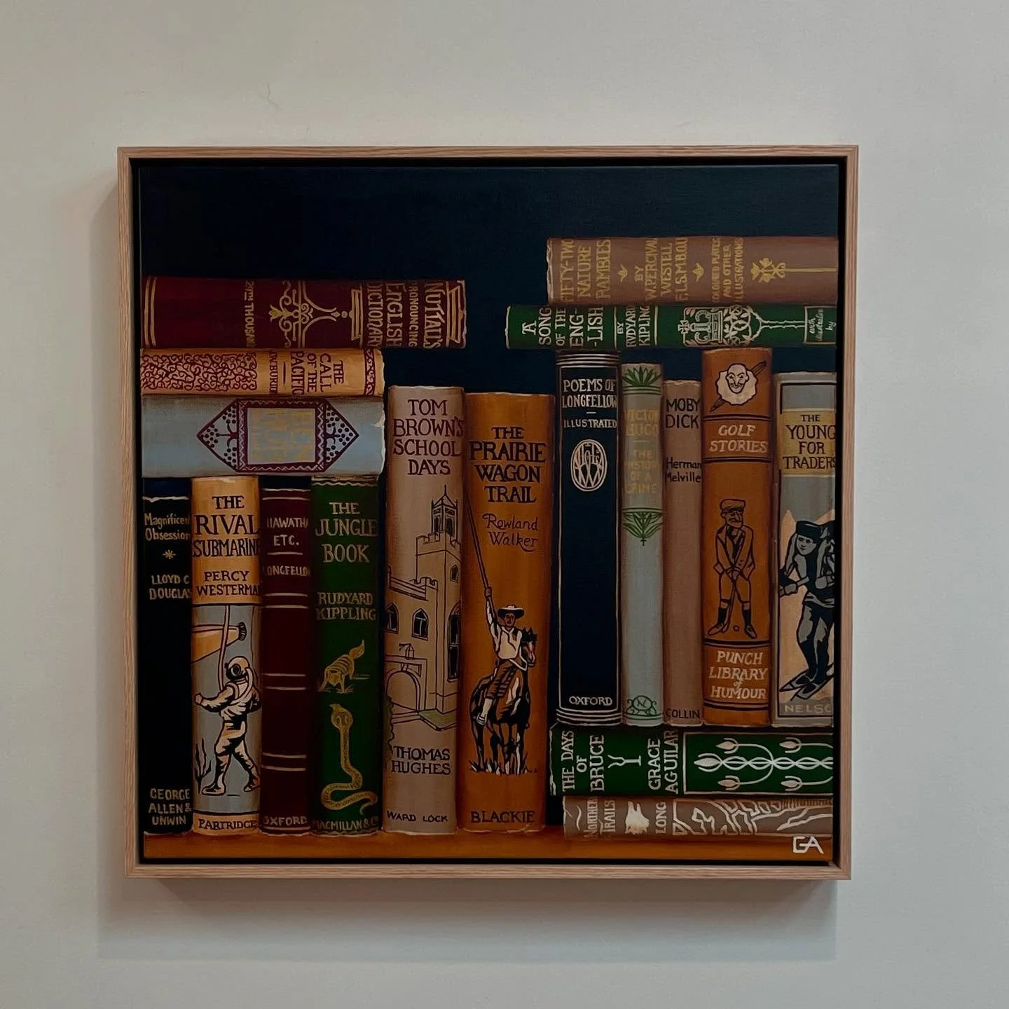 AVAILABLE NOW @dickersongallery 34 Queen St Woollahra or Dickersongallery.com.au
&bull; &lsquo;From Nuttal&rsquo;s to Bruce&rsquo;
&bull; 63 x 63cm
&bull; Acrylic on canvas 
&bull; Framed in American Ash float frame 
#dickersongallery #oldbook #vinta