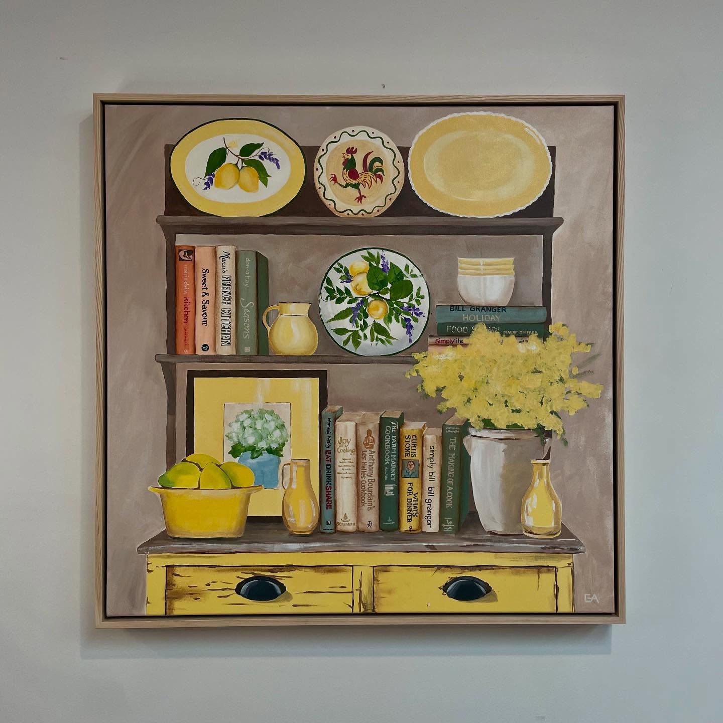 AVAILABLE NOW @dickersongallery 34 Queen St Woollahra or Dickersongallery.com.au 
&bull; The yellow dresser
&bull; 80 x 80cm
&bull; Acrylic on canvas 
&bull; Framed in American Ash float frame 
#dickersongallery #oldbooks #vintagebooks #soloexhibitio