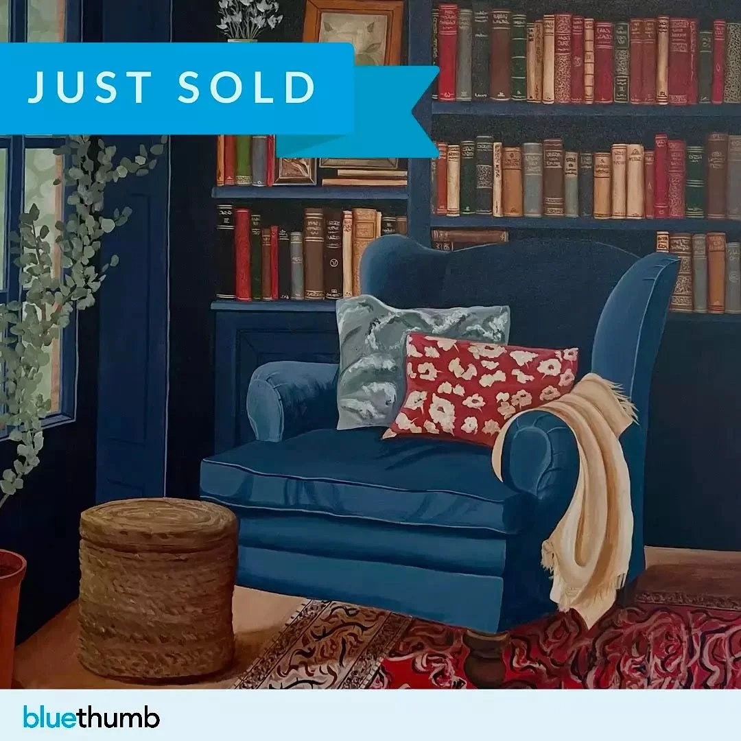 🔴 SOLD! A big thank you to @bluethumbart and the collector! This one has been a hard one to let go. 
#bluethumbart #bluethumbartist #soldpainting #oldbooks #library
