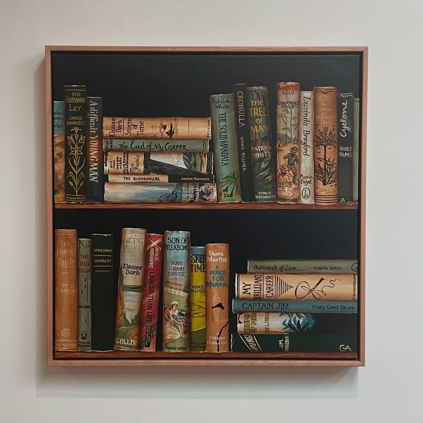 ⭐️ NEW PAINTING ⭐️ An all Aussie cast of authors for this painting including Patrick White, Eleanor Dark and Mary Grant Bruce to name a few. 
&bull; &lsquo;From Bonwick to Boyd&rsquo;
&bull;  63 x 63cm framed 
&bull; Acrylic on canvas 
&bull; free po